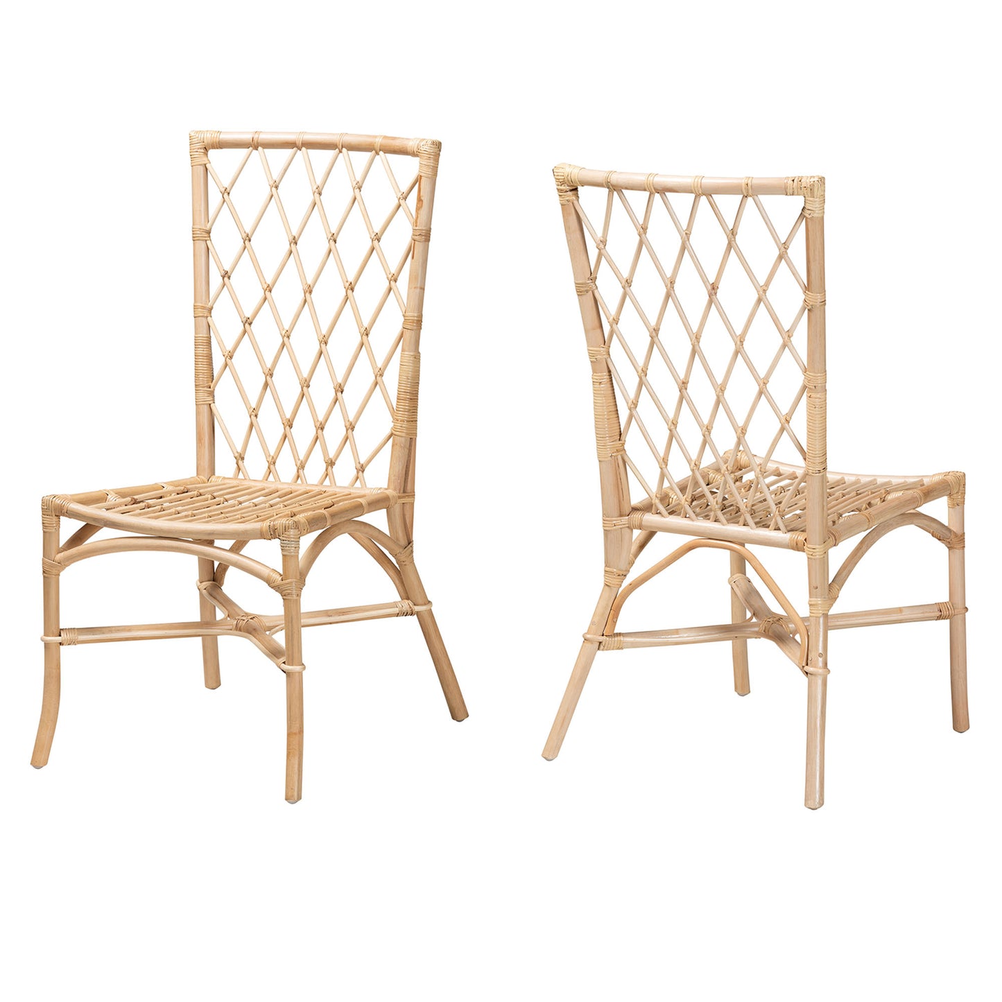 Baxton Studio bali & pari Doria Modern Bohemian Natural Brown Rattan 2-Piece Dining Chair Set | Dining Chairs | Modishstore - 2