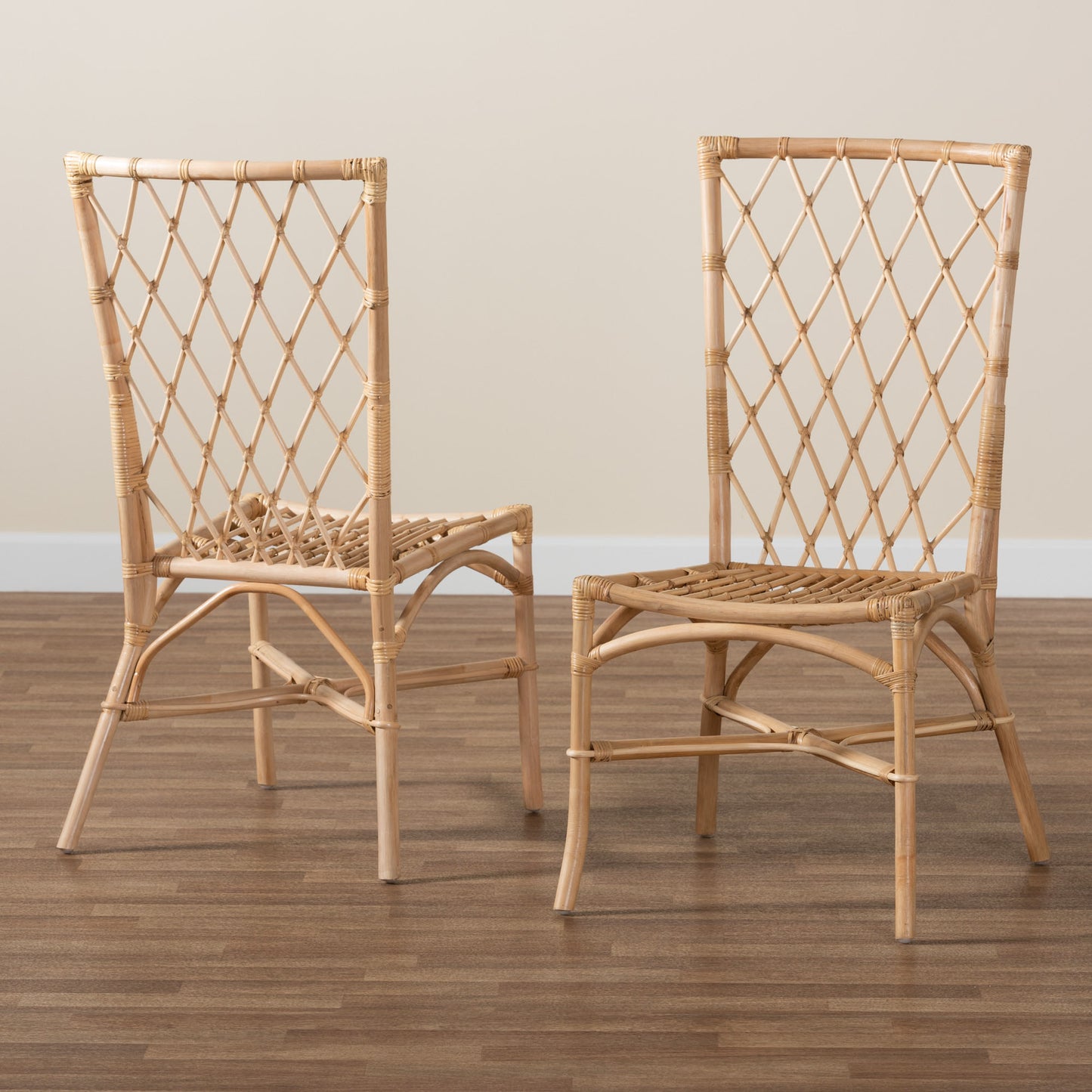 Baxton Studio bali & pari Doria Modern Bohemian Natural Brown Rattan 2-Piece Dining Chair Set | Dining Chairs | Modishstore - 9