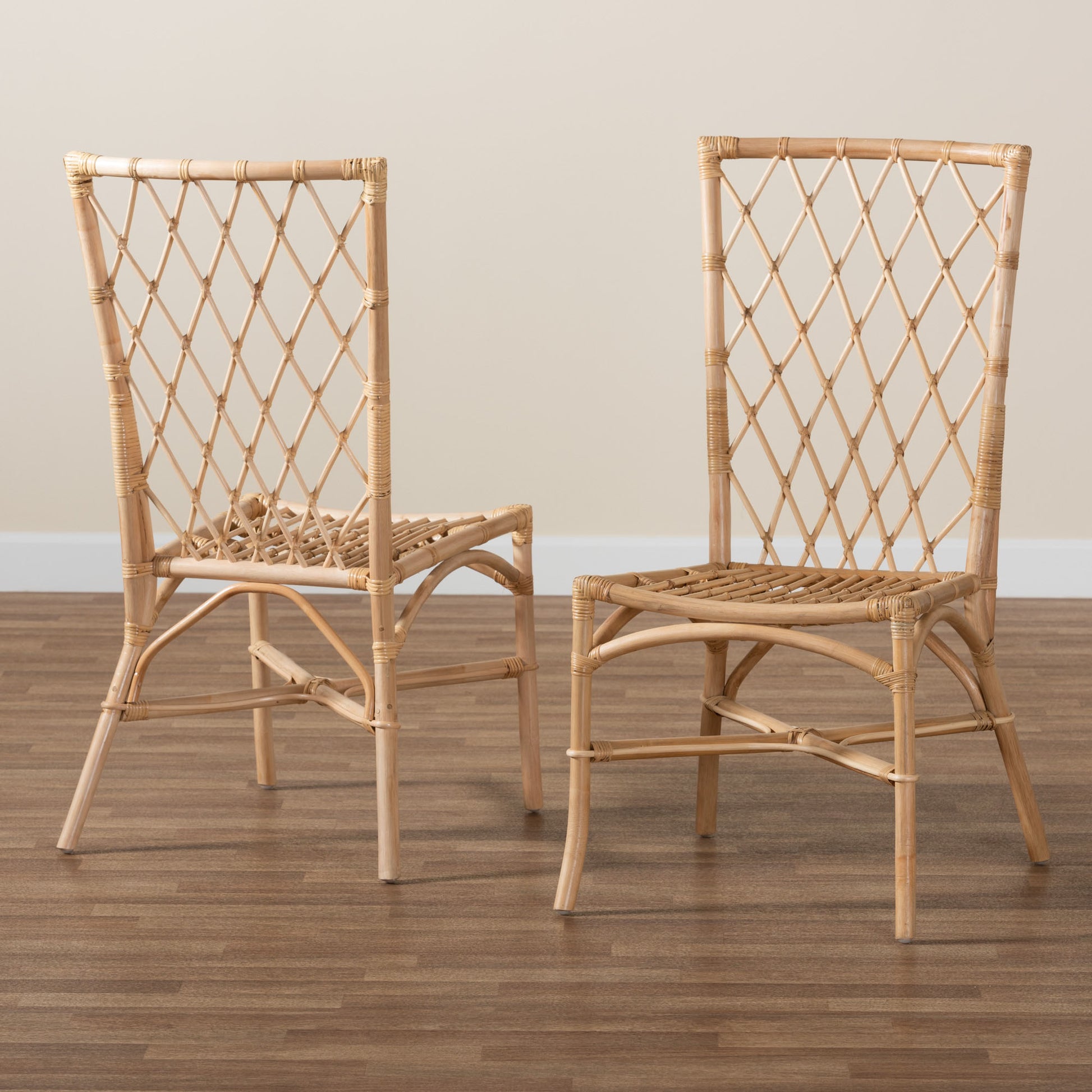 Baxton Studio bali & pari Doria Modern Bohemian Natural Brown Rattan 2-Piece Dining Chair Set | Dining Chairs | Modishstore - 9