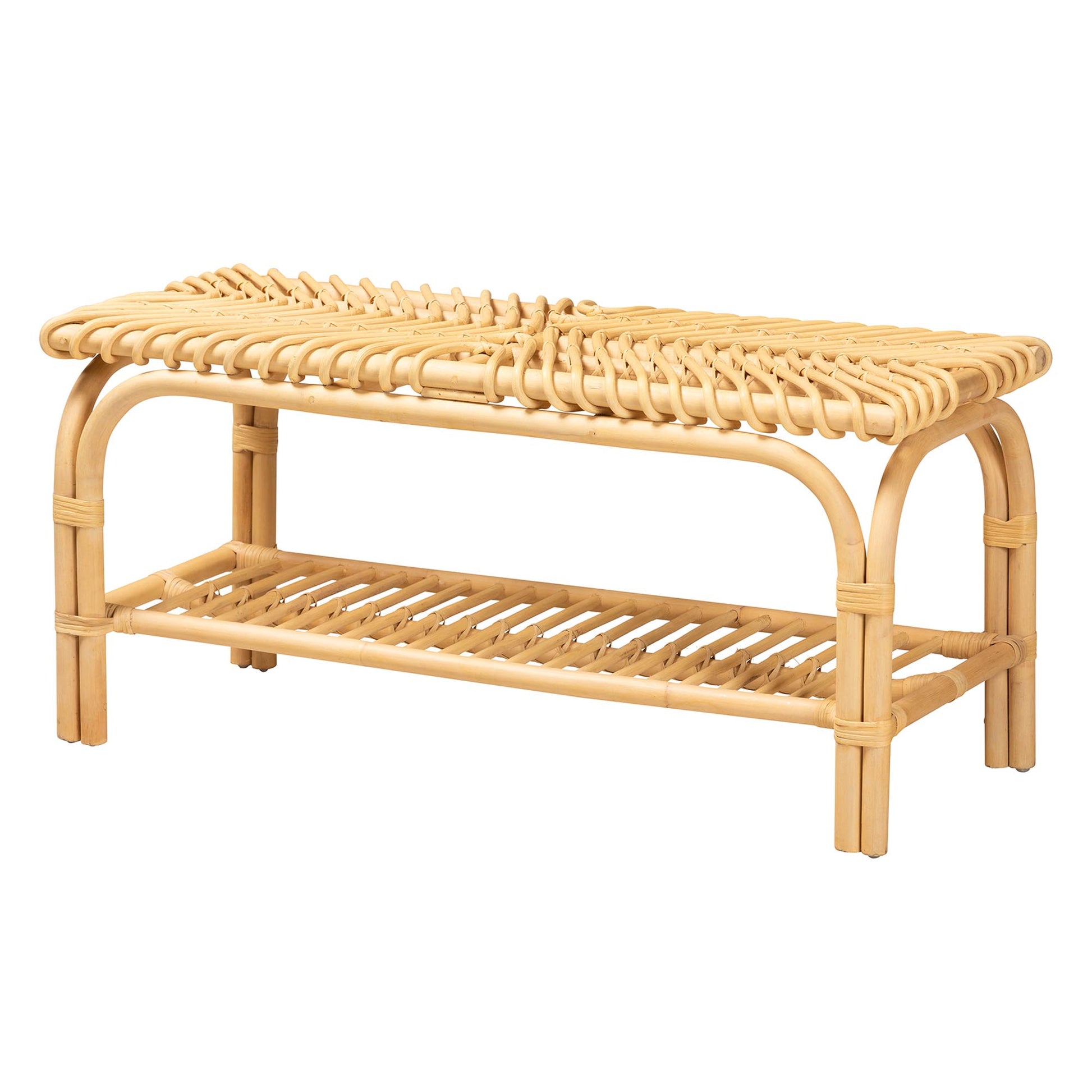 Baxton Studio bali & pari Himari Modern Bohemian Natural Brown Rattan Accent Bench | Benches | Modishstore - 3