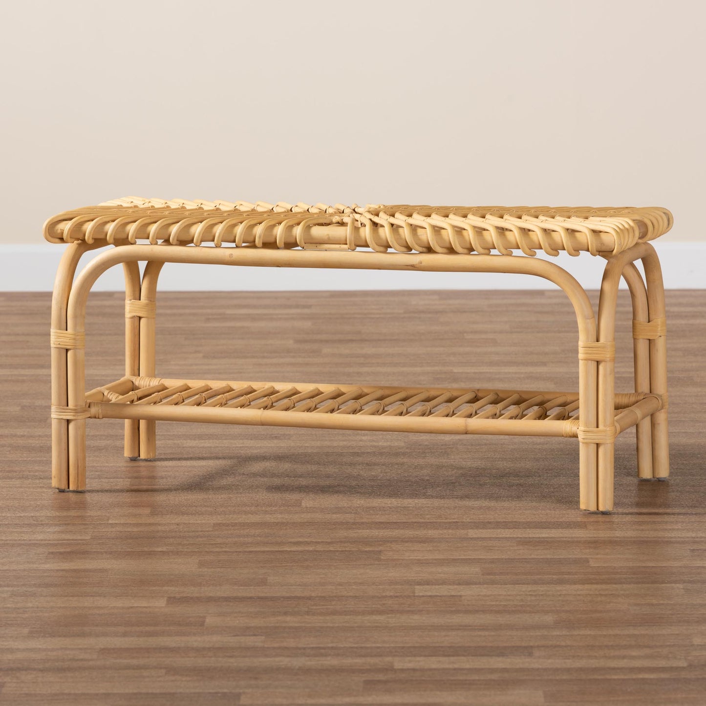 Baxton Studio bali & pari Himari Modern Bohemian Natural Brown Rattan Accent Bench | Benches | Modishstore - 8