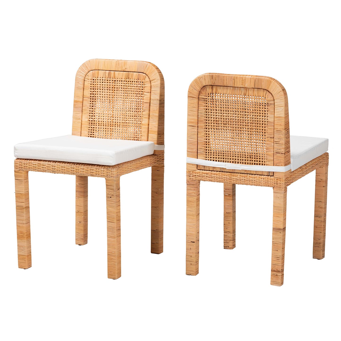 Baxton Studio bali & pari Zariah Modern Bohemian Natural Brown Rattan and Mahogany Wood 2-Piece Dining Chair Set | Dining Chairs | Modishstore - 4