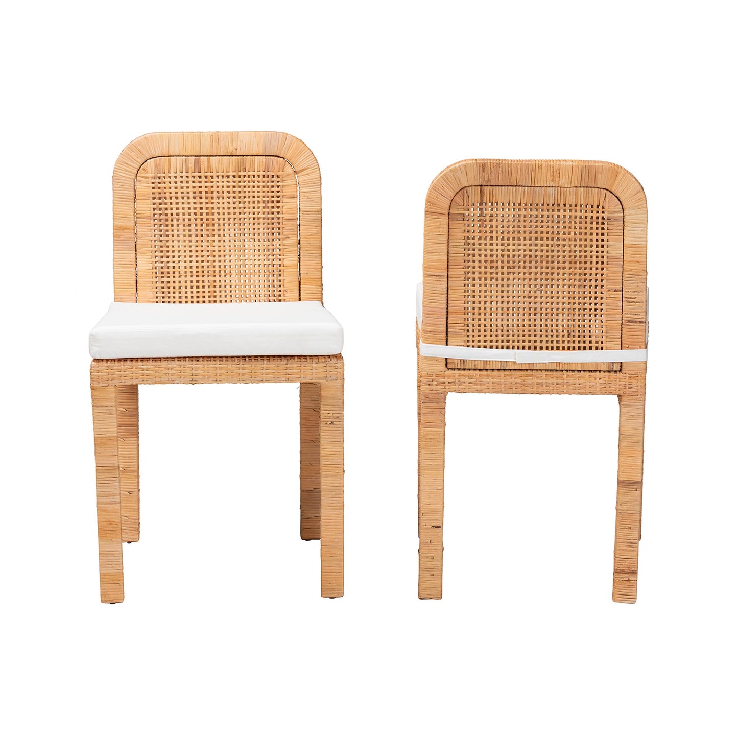 Baxton Studio bali & pari Zariah Modern Bohemian Natural Brown Rattan and Mahogany Wood 2-Piece Dining Chair Set | Dining Chairs | Modishstore - 5