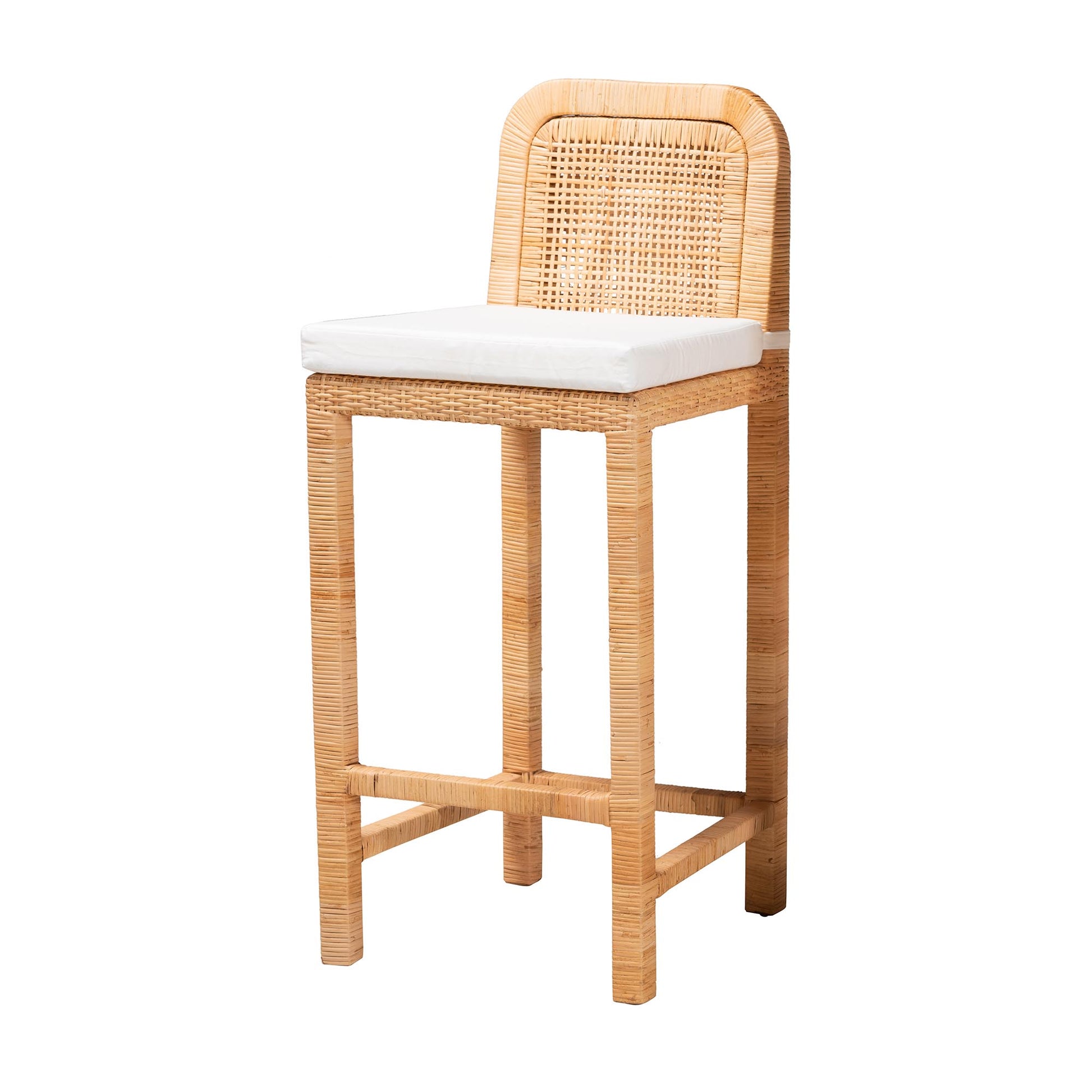 Baxton Studio bali & pari Zariah Modern Bohemian Natural Brown Rattan and Mahogany Wood Bar Stool | Bar Stools | Modishstore - 2