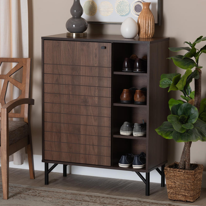 Baxton Studio Josette Mid-Century Modern Transitional Walnut Brown Finished Wood 1-Door Shoe Cabinet | Cabinets | Modishstore