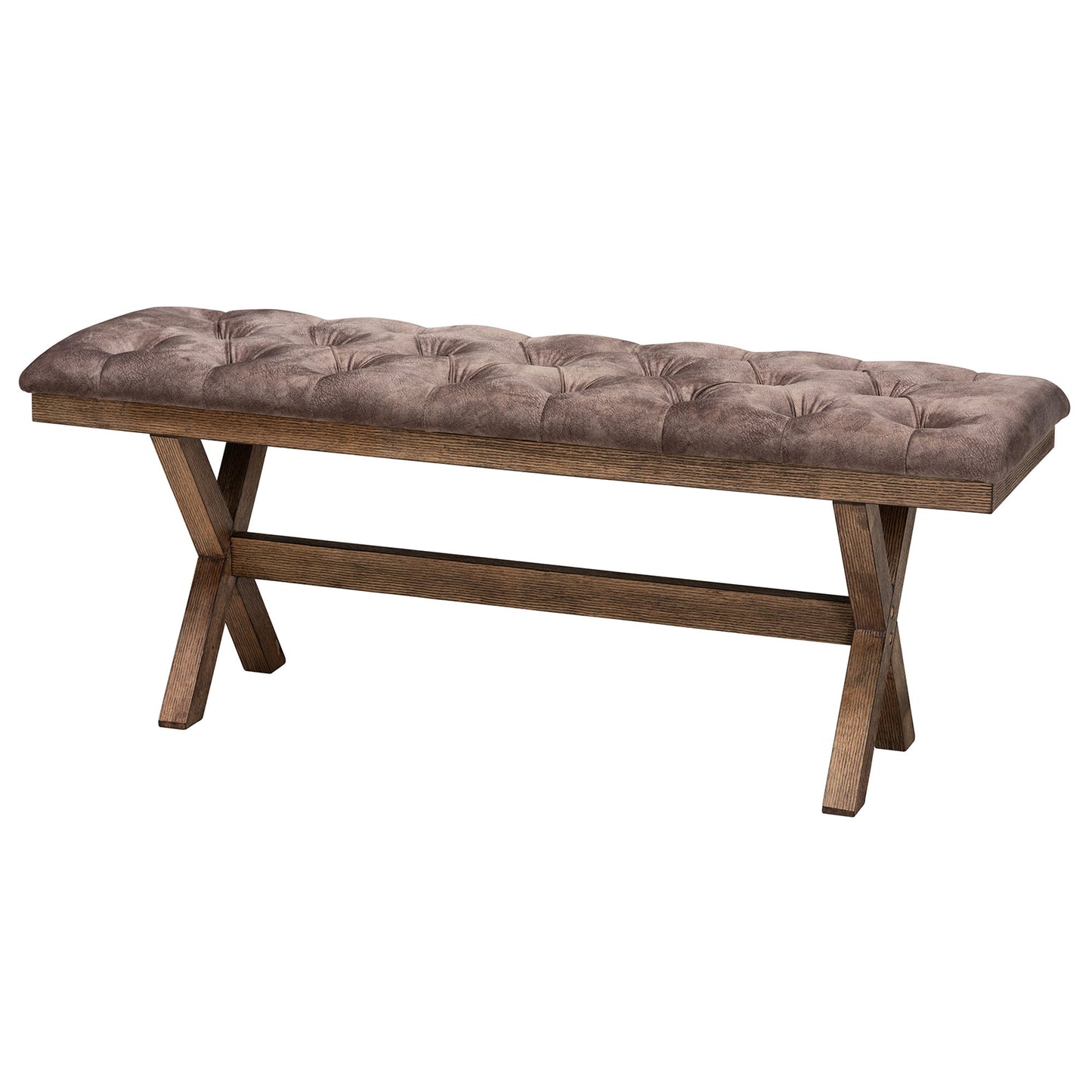 Baxton Studio Cherene Modern Farmhouse Chocolate Velvet Fabric and Rustic Brown Finished Wood Bench | Benches | Modishstore - 2