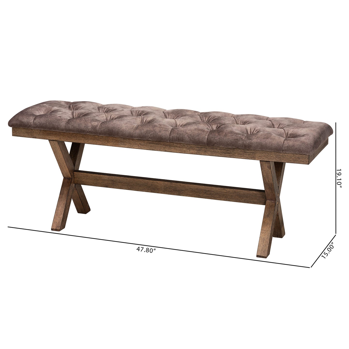 Baxton Studio Cherene Modern Farmhouse Chocolate Velvet Fabric and Rustic Brown Finished Wood Bench | Benches | Modishstore - 8