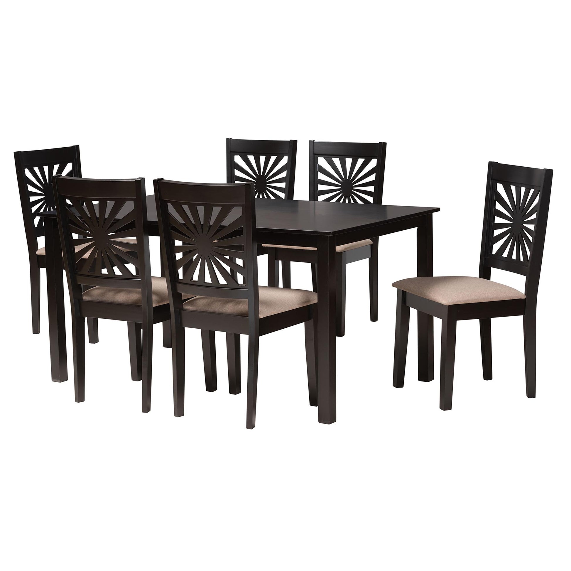 Baxton Studio Olympia Modern Beige Fabric and Espresso Brown Finished Wood 7-Piece Dining Set | Dining Sets | Modishstore - 4