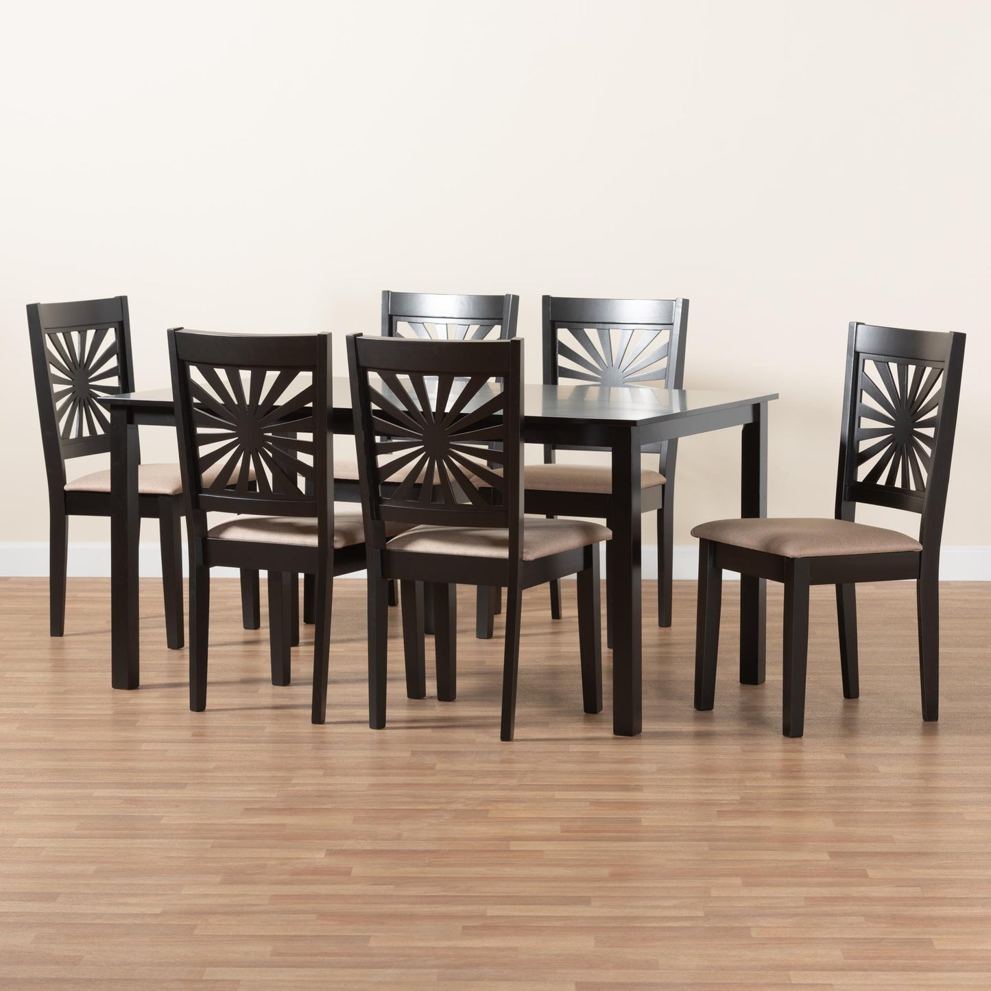 Baxton Studio Olympia Modern Beige Fabric and Espresso Brown Finished Wood 7-Piece Dining Set | Dining Sets | Modishstore - 2