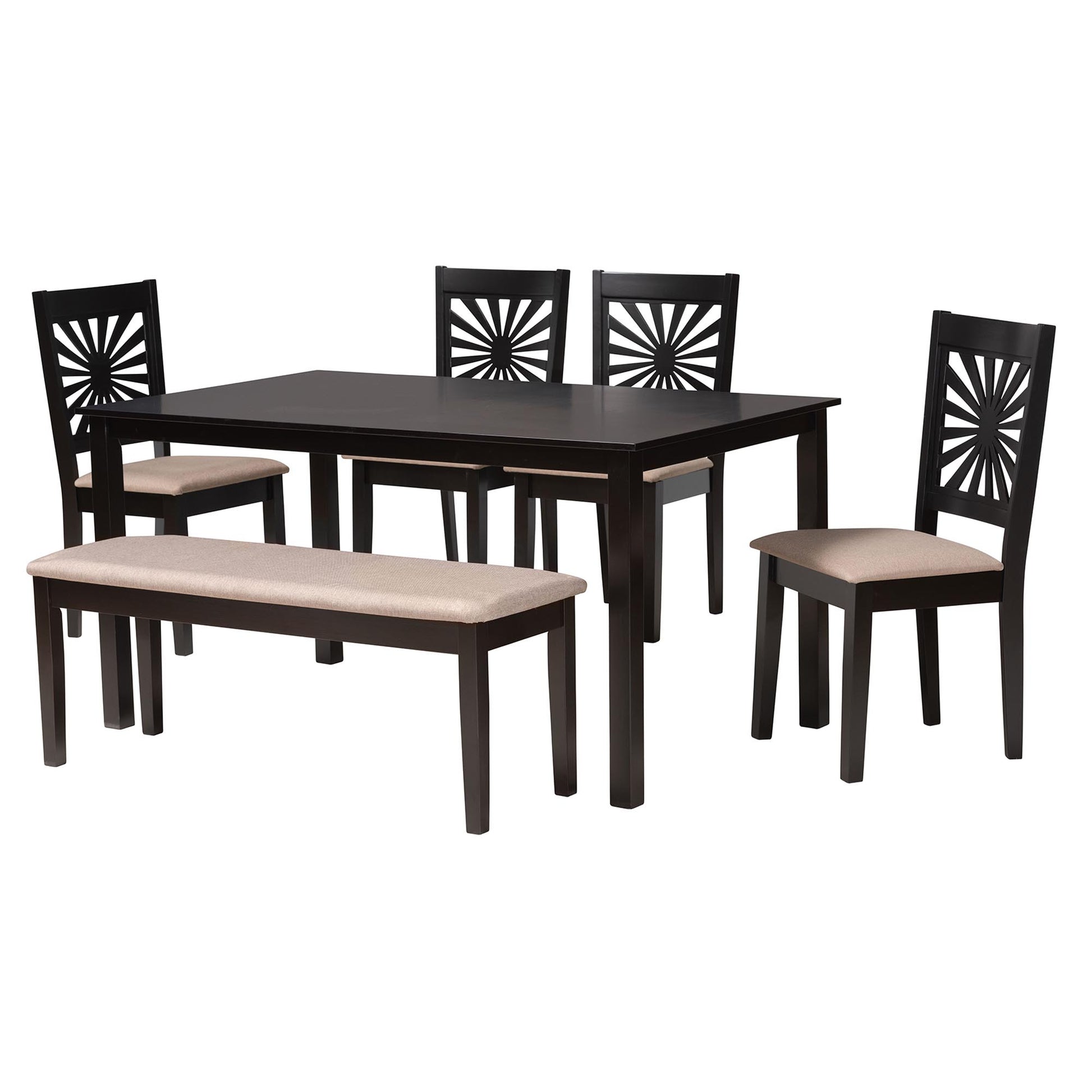 Baxton Studio Olympia Modern Beige Fabric and Espresso Brown Finished Wood 6-Piece Dining Set | Dining Sets | Modishstore - 5