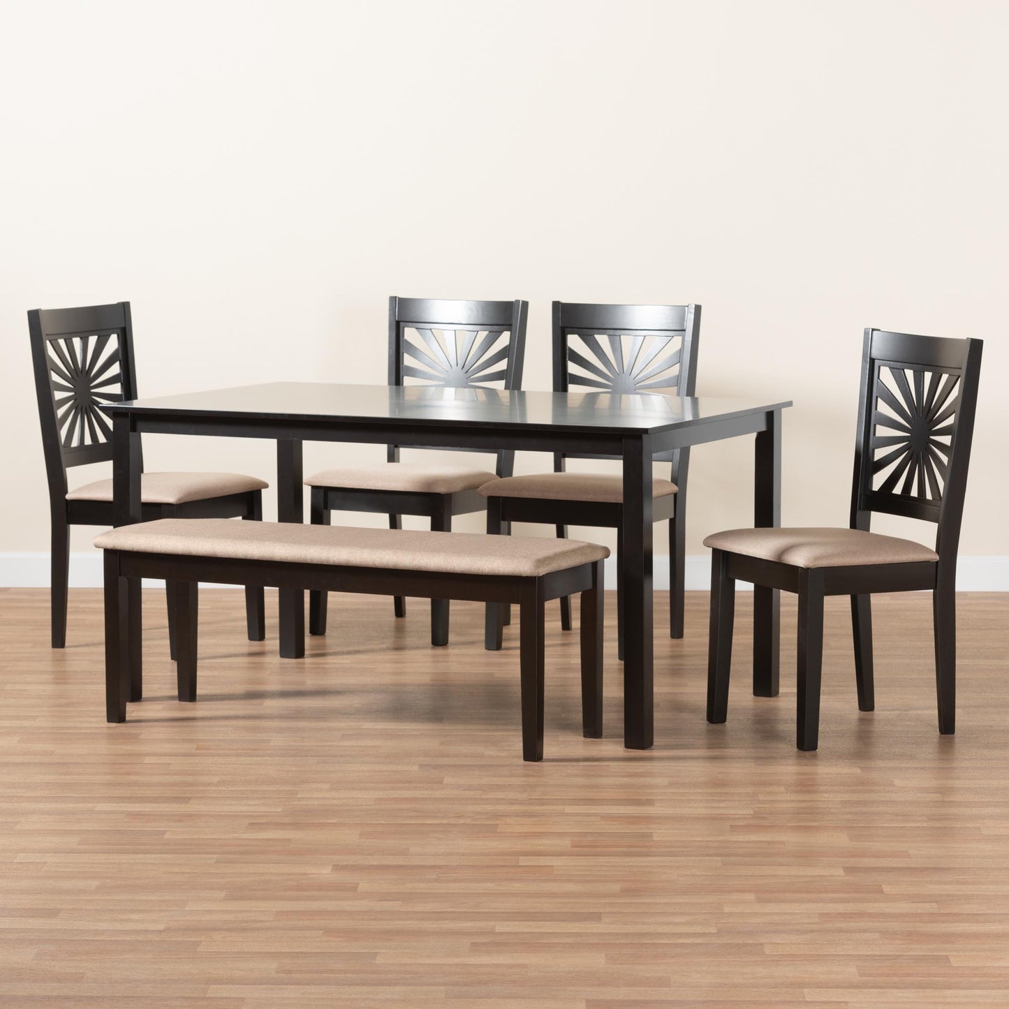 Baxton Studio Olympia Modern Beige Fabric and Espresso Brown Finished Wood 6-Piece Dining Set | Dining Sets | Modishstore - 3