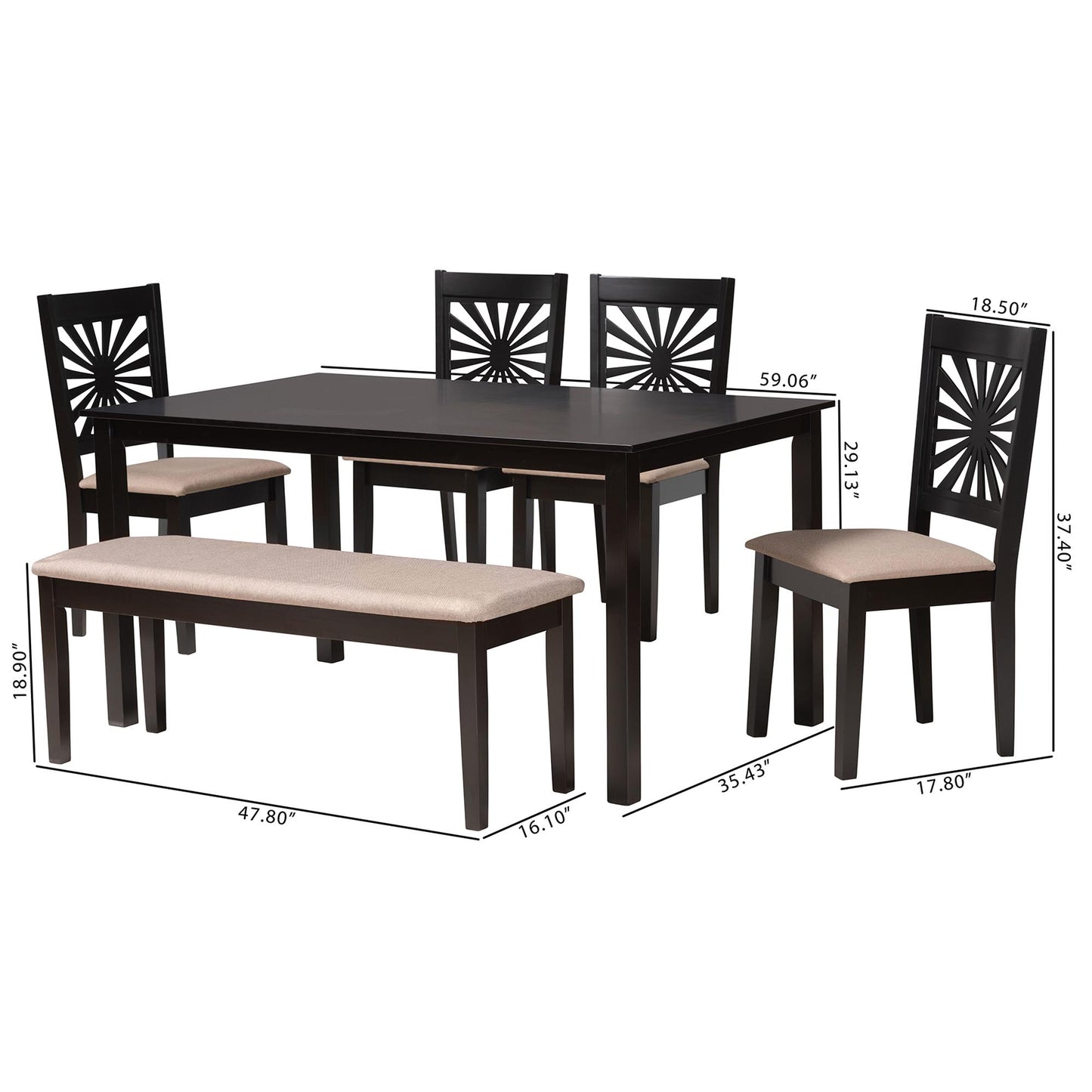 Baxton Studio Olympia Modern Beige Fabric and Espresso Brown Finished Wood 6-Piece Dining Set | Dining Sets | Modishstore - 4