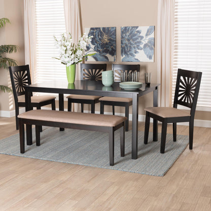 Baxton Studio Olympia Modern Beige Fabric and Espresso Brown Finished Wood 6-Piece Dining Set | Dining Sets | Modishstore