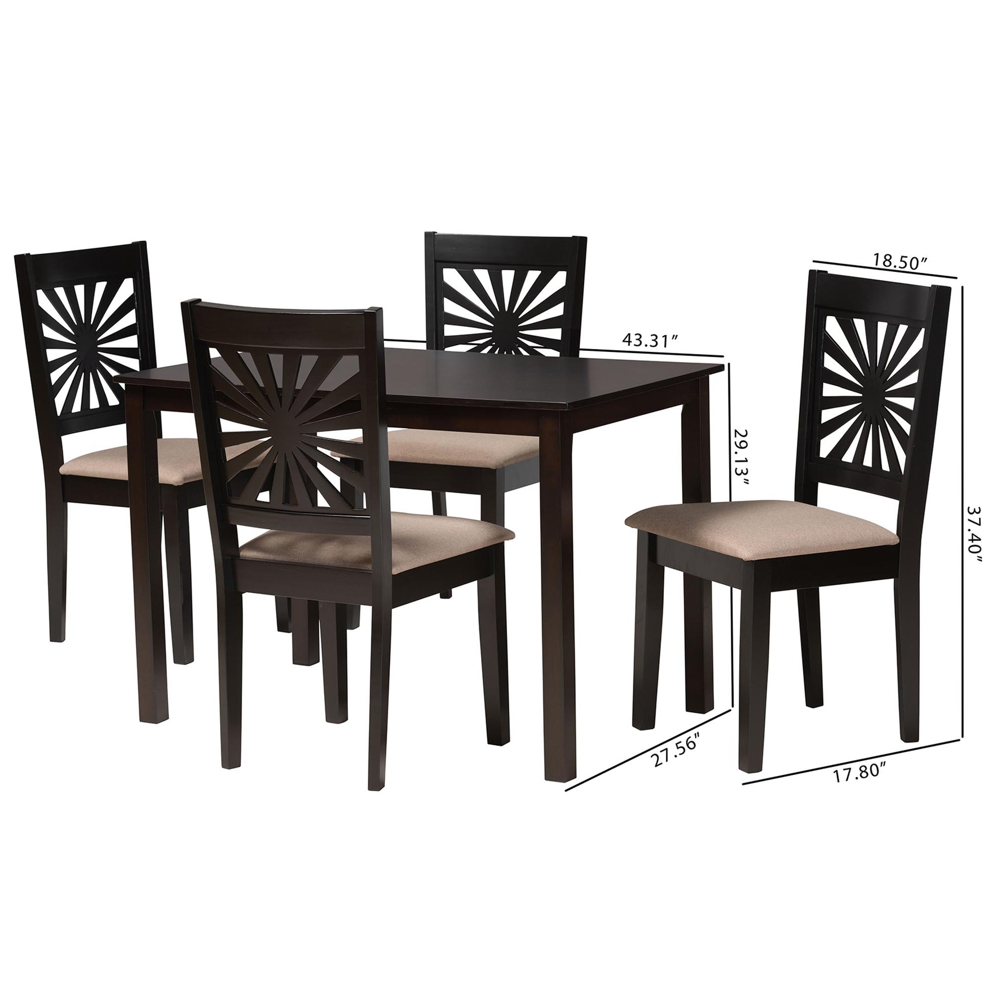 Baxton Studio Olympia Modern Beige Fabric and Espresso Brown Finished Wood 5-Piece Dining Set | Dining Sets | Modishstore - 3