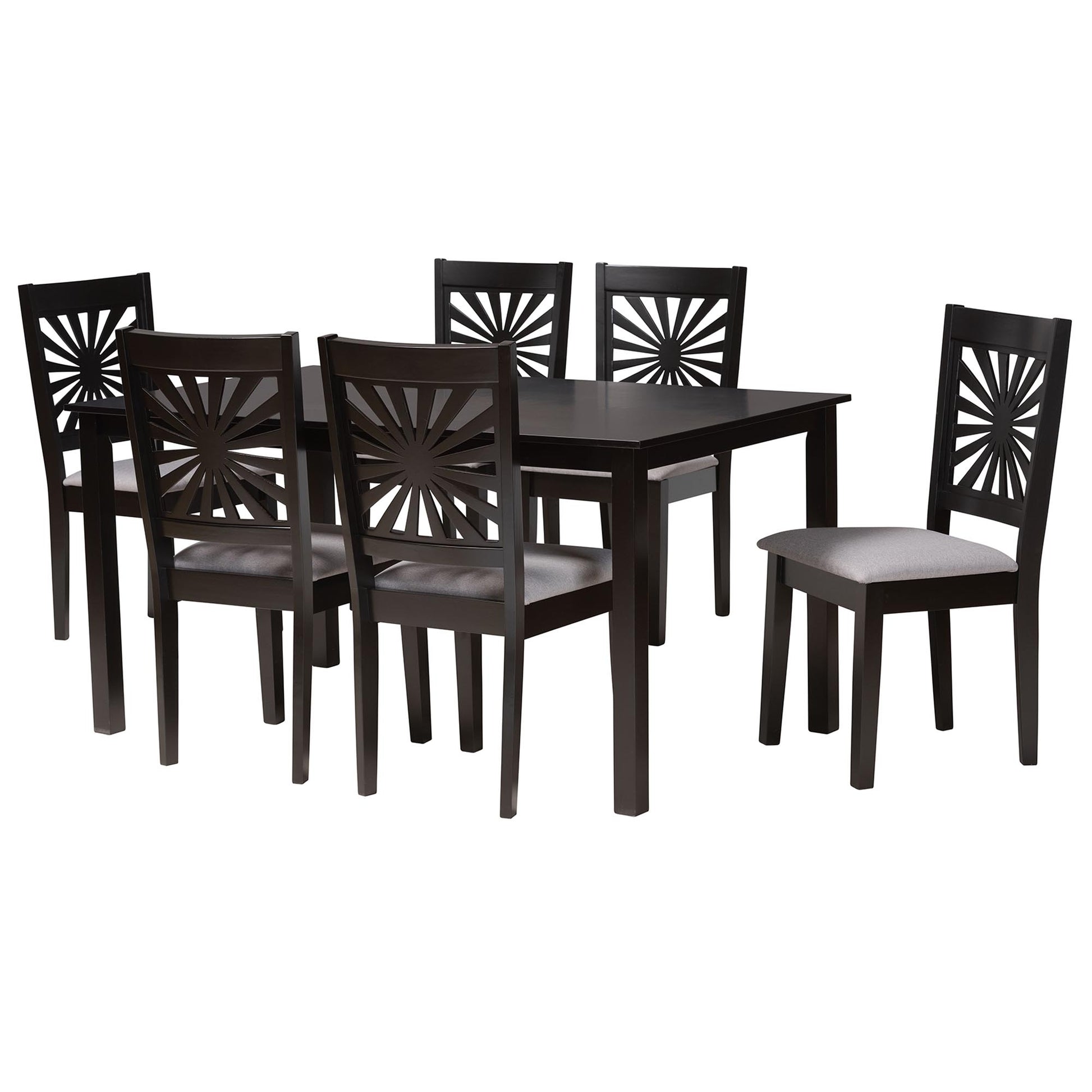 Baxton Studio Olympia Modern Beige Fabric and Espresso Brown Finished Wood 7-Piece Dining Set | Dining Sets | Modishstore - 14