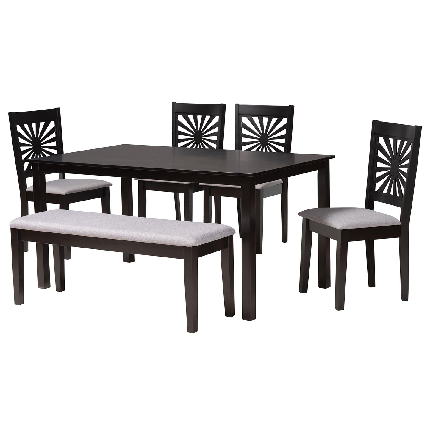 Baxton Studio Olympia Modern Beige Fabric and Espresso Brown Finished Wood 6-Piece Dining Set | Dining Sets | Modishstore - 16