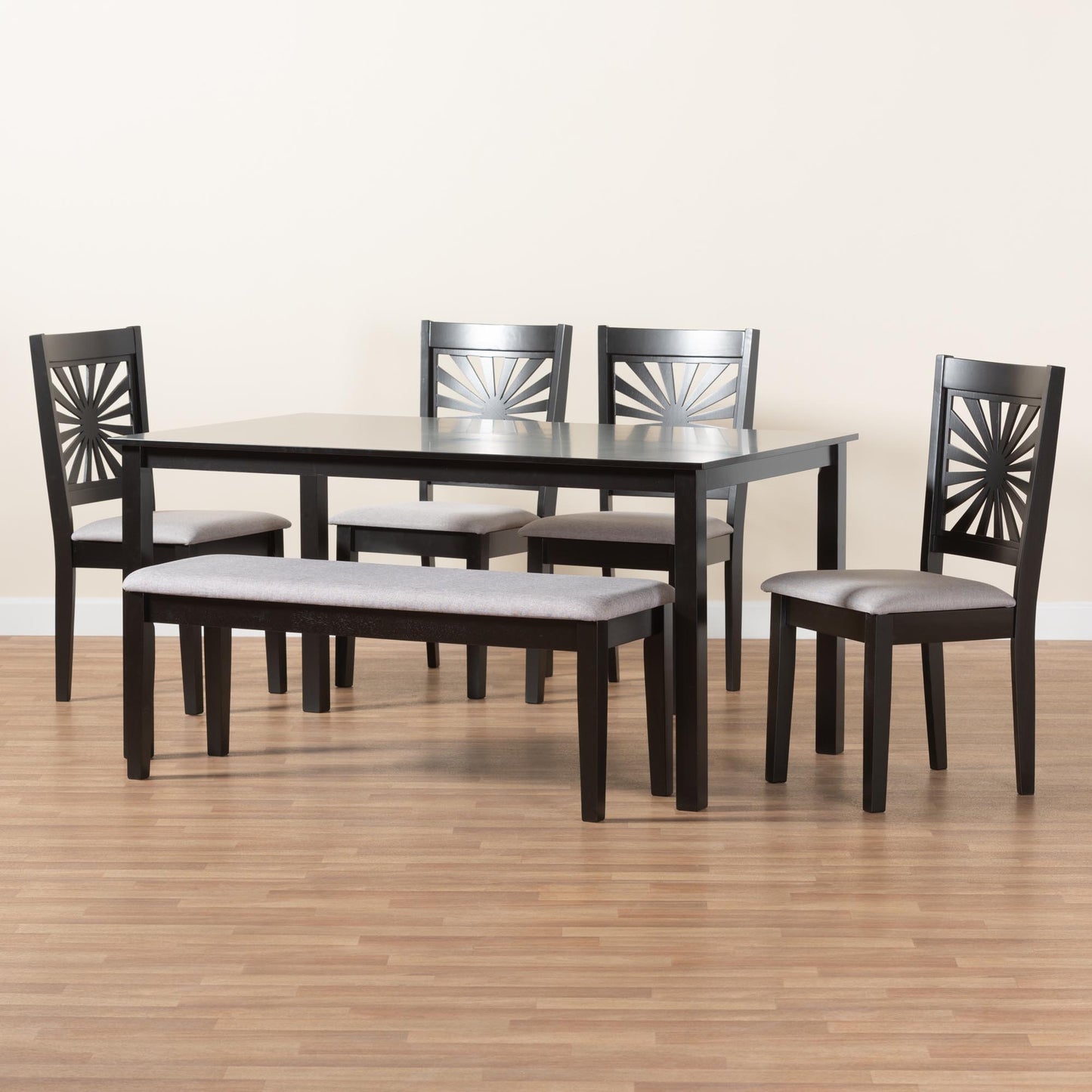 Baxton Studio Olympia Modern Beige Fabric and Espresso Brown Finished Wood 6-Piece Dining Set | Dining Sets | Modishstore - 14