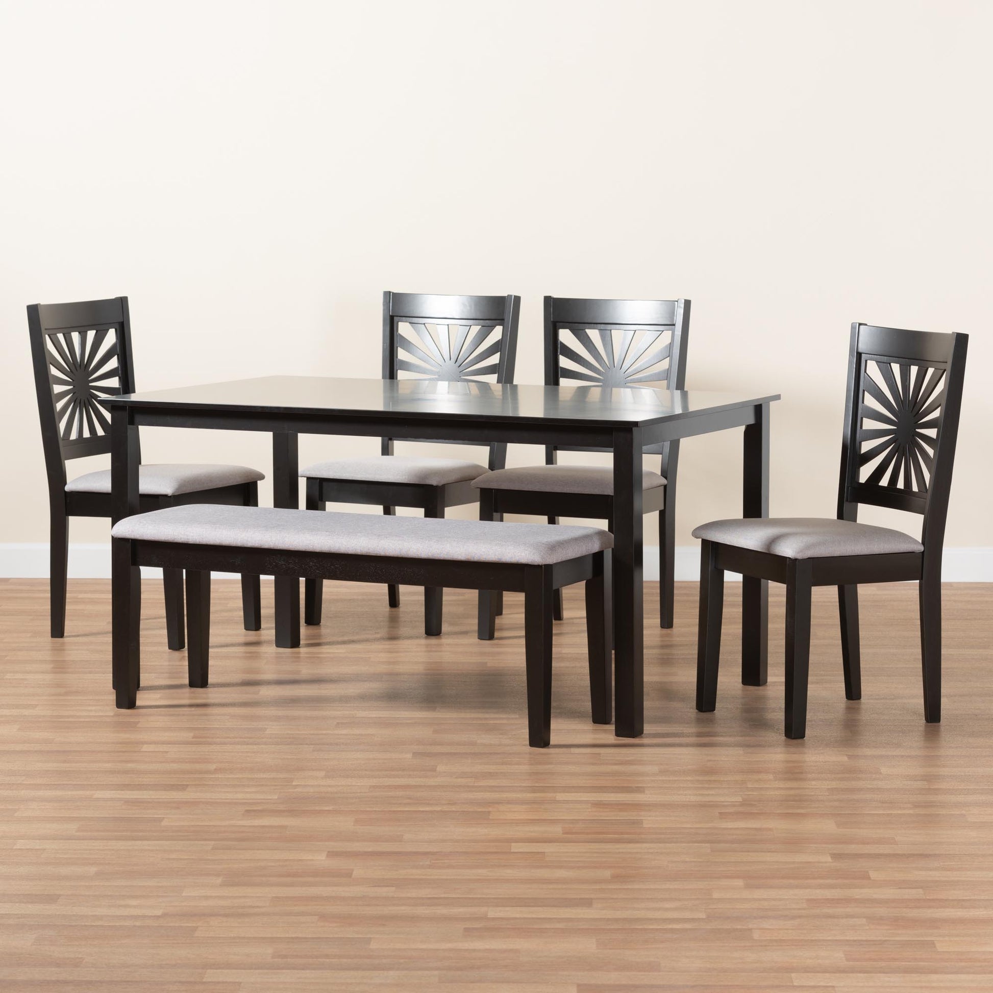 Baxton Studio Olympia Modern Beige Fabric and Espresso Brown Finished Wood 6-Piece Dining Set | Dining Sets | Modishstore - 14