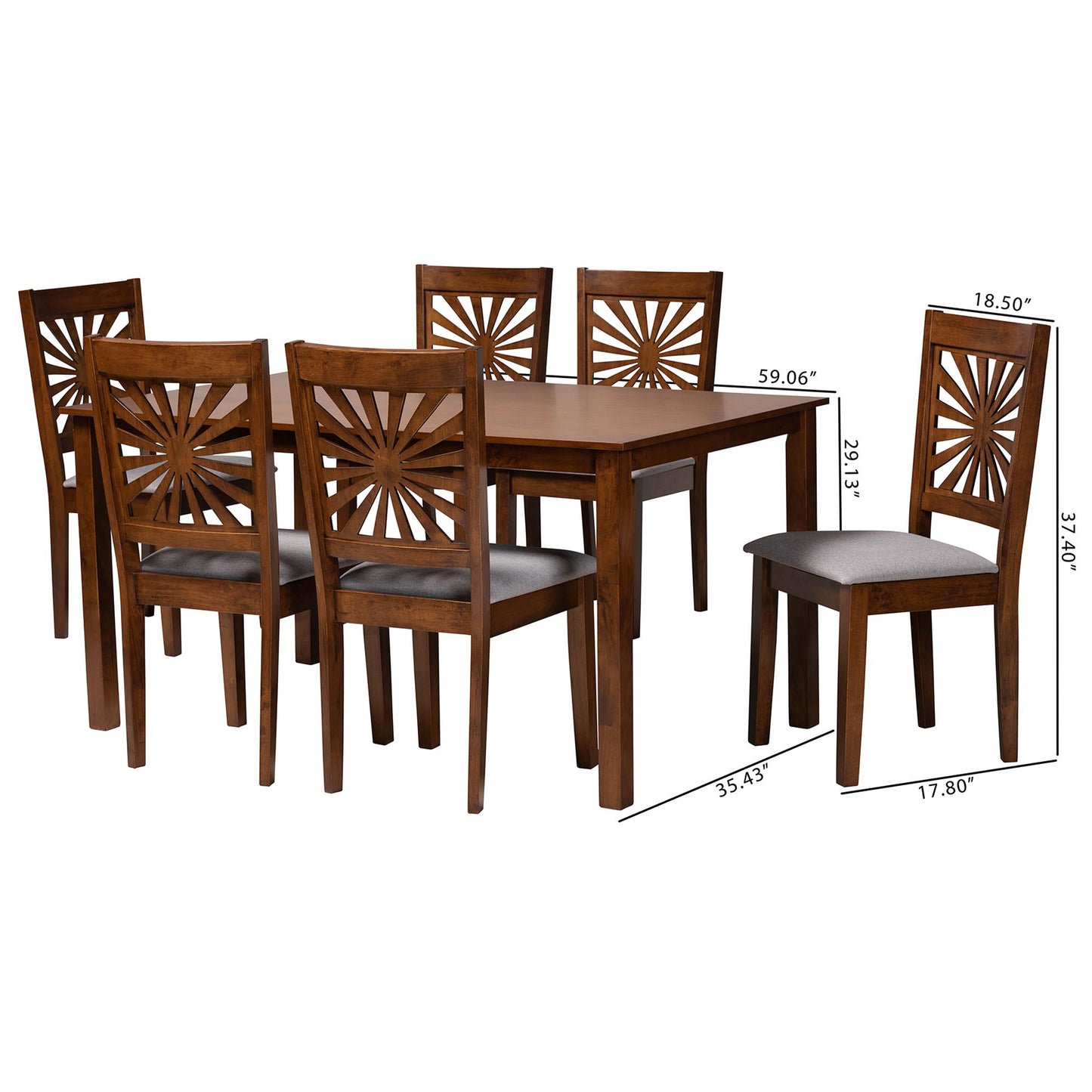 Baxton Studio Olympia Modern Beige Fabric and Espresso Brown Finished Wood 7-Piece Dining Set | Dining Sets | Modishstore - 23