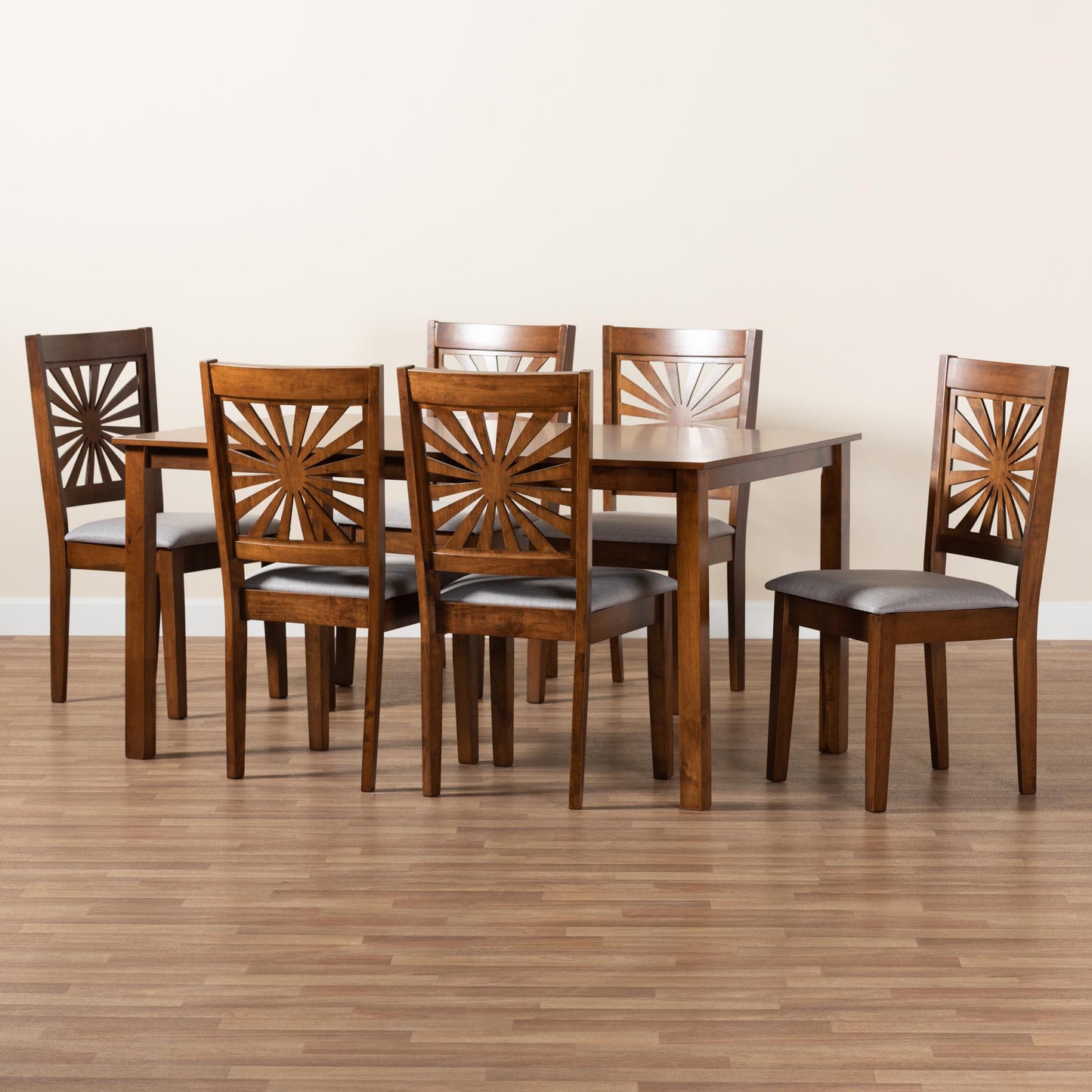 Baxton Studio Olympia Modern Beige Fabric and Espresso Brown Finished Wood 7-Piece Dining Set | Dining Sets | Modishstore - 22