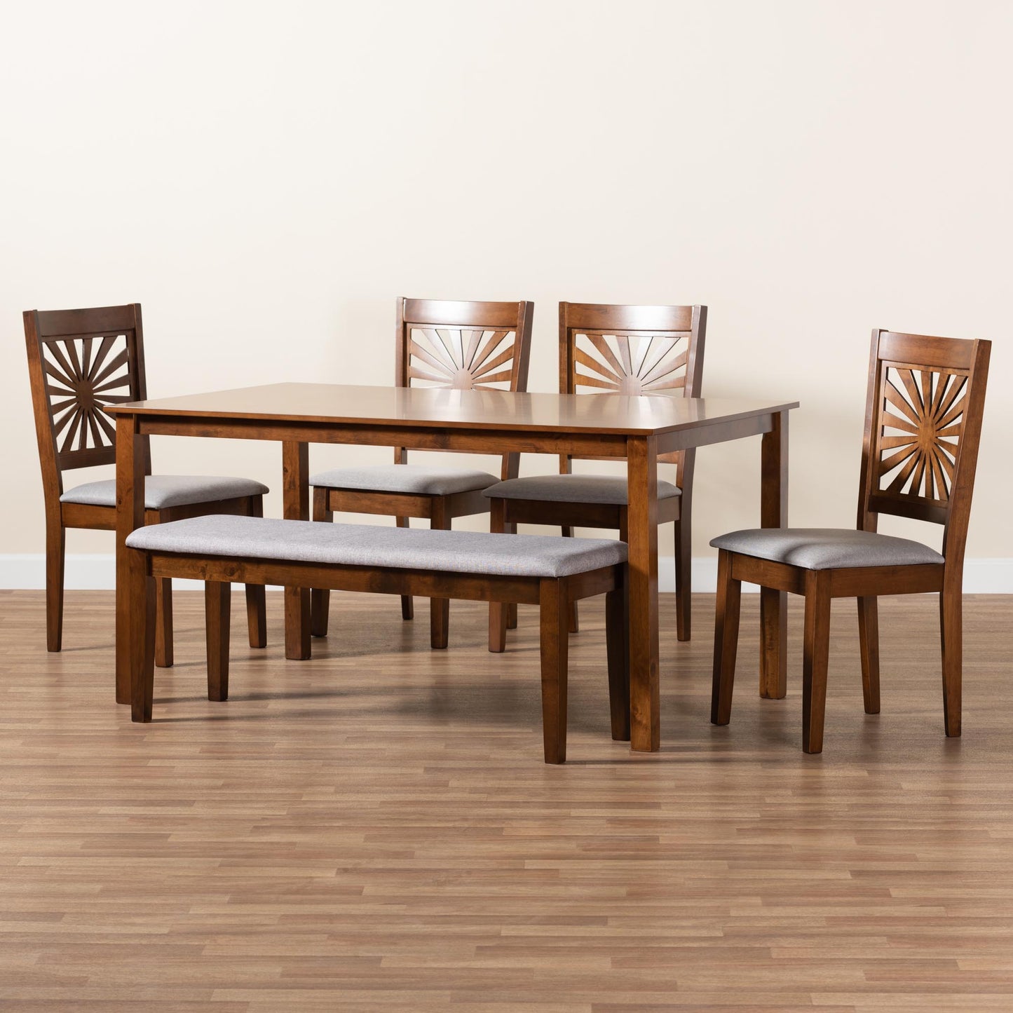 Baxton Studio Olympia Modern Beige Fabric and Espresso Brown Finished Wood 6-Piece Dining Set | Dining Sets | Modishstore - 25