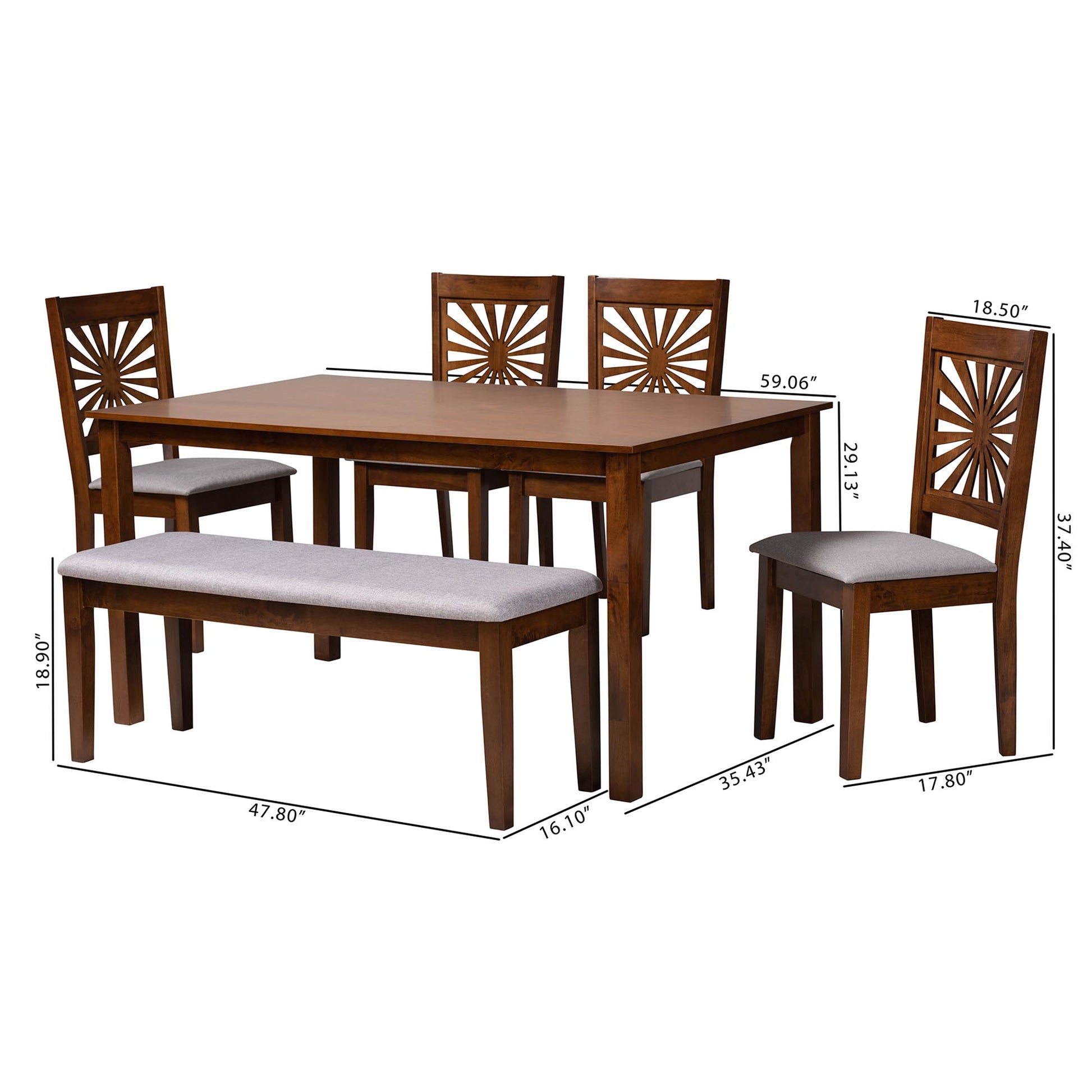 Baxton Studio Olympia Modern Beige Fabric and Espresso Brown Finished Wood 6-Piece Dining Set | Dining Sets | Modishstore - 26