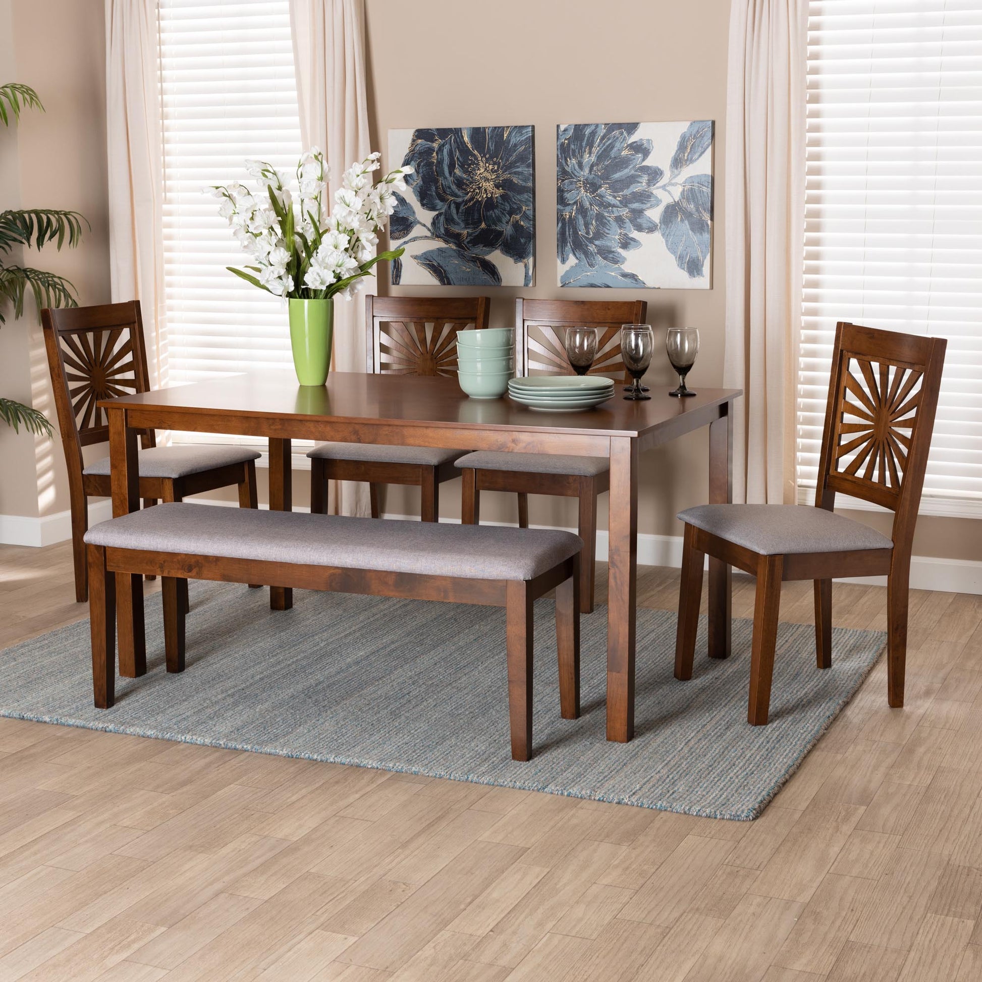 Baxton Studio Olympia Modern Beige Fabric and Espresso Brown Finished Wood 6-Piece Dining Set | Dining Sets | Modishstore - 23