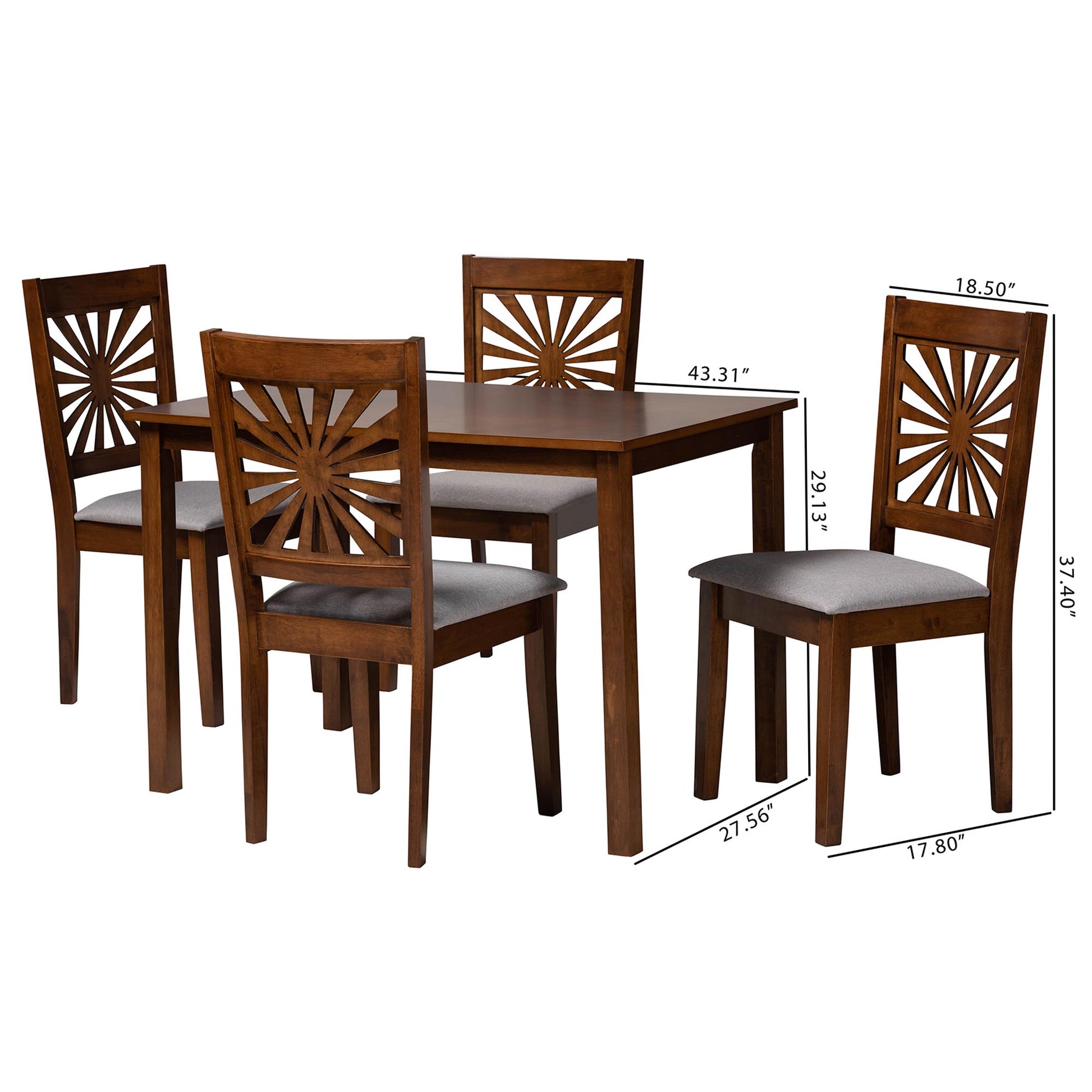 Baxton Studio Olympia Modern Beige Fabric and Espresso Brown Finished Wood 5-Piece Dining Set | Dining Sets | Modishstore - 23