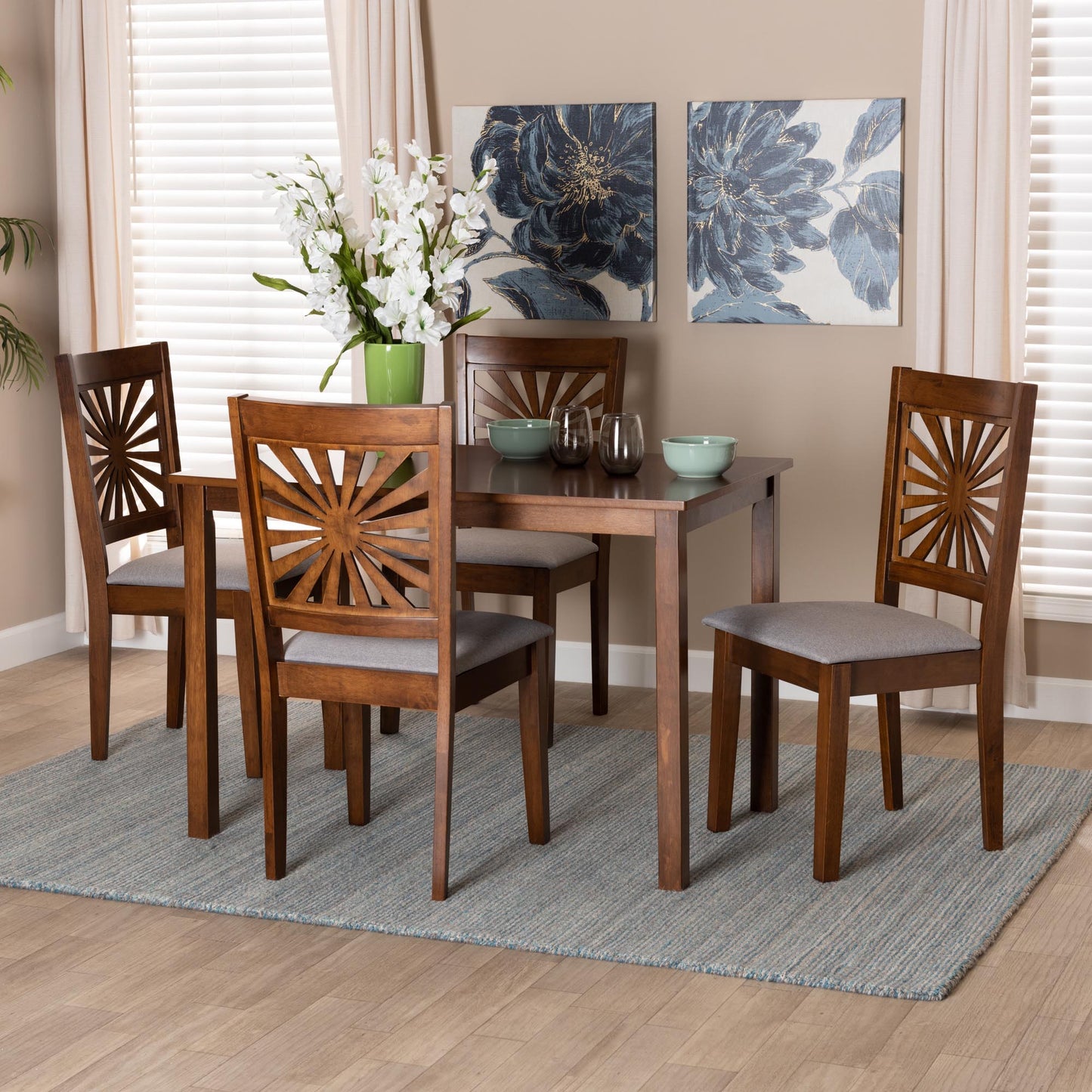 Baxton Studio Olympia Modern Beige Fabric and Espresso Brown Finished Wood 5-Piece Dining Set | Dining Sets | Modishstore - 21