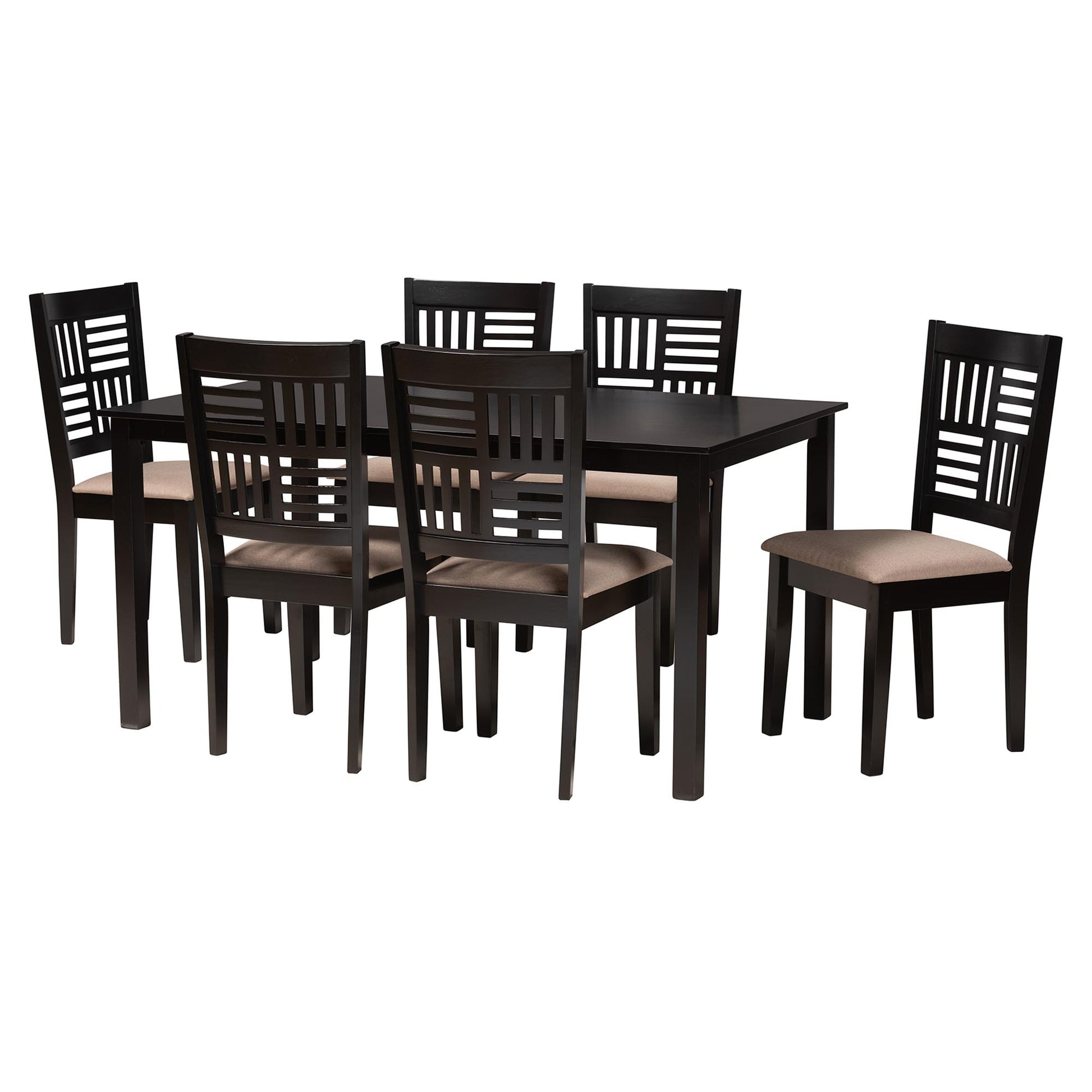 Baxton Studio Deanna Modern Beige Fabric and Dark Brown Finished Wood 7-Piece Dining Set | Dining Sets | Modishstore - 4