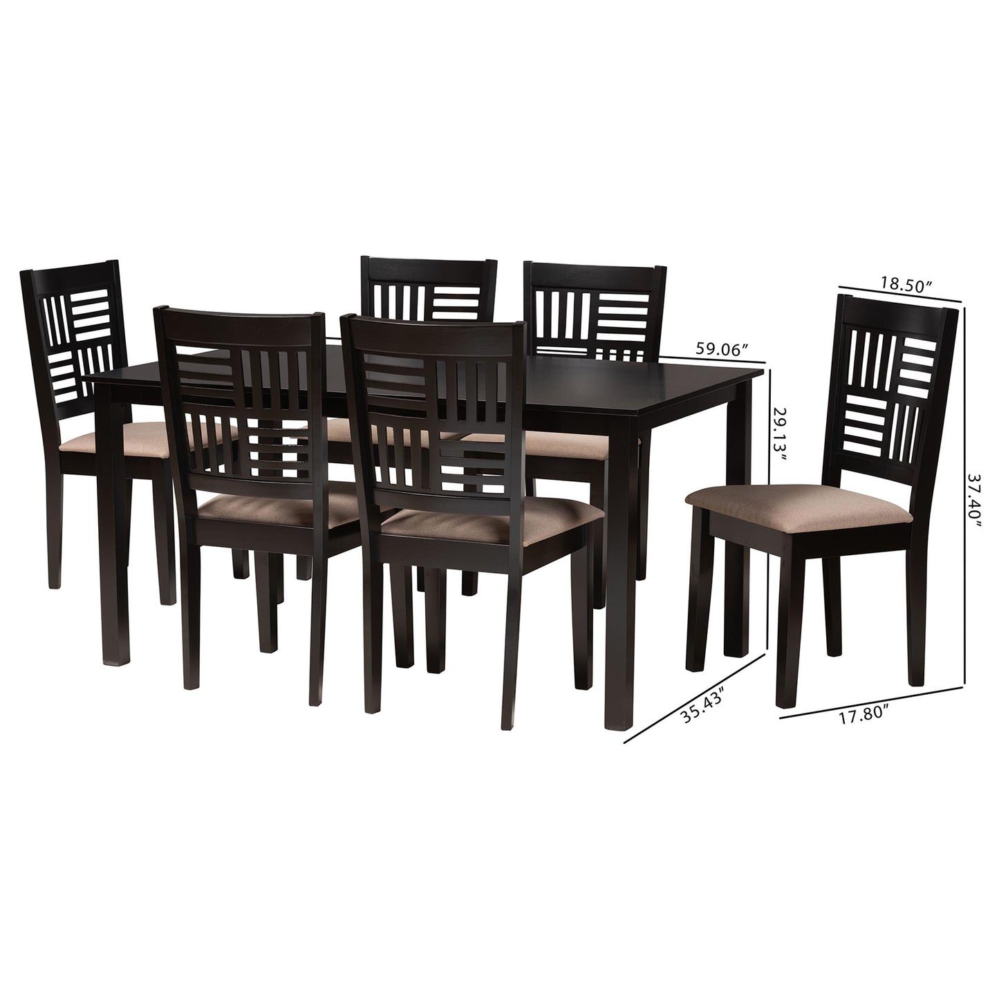 Baxton Studio Deanna Modern Beige Fabric and Dark Brown Finished Wood 7-Piece Dining Set | Dining Sets | Modishstore - 3