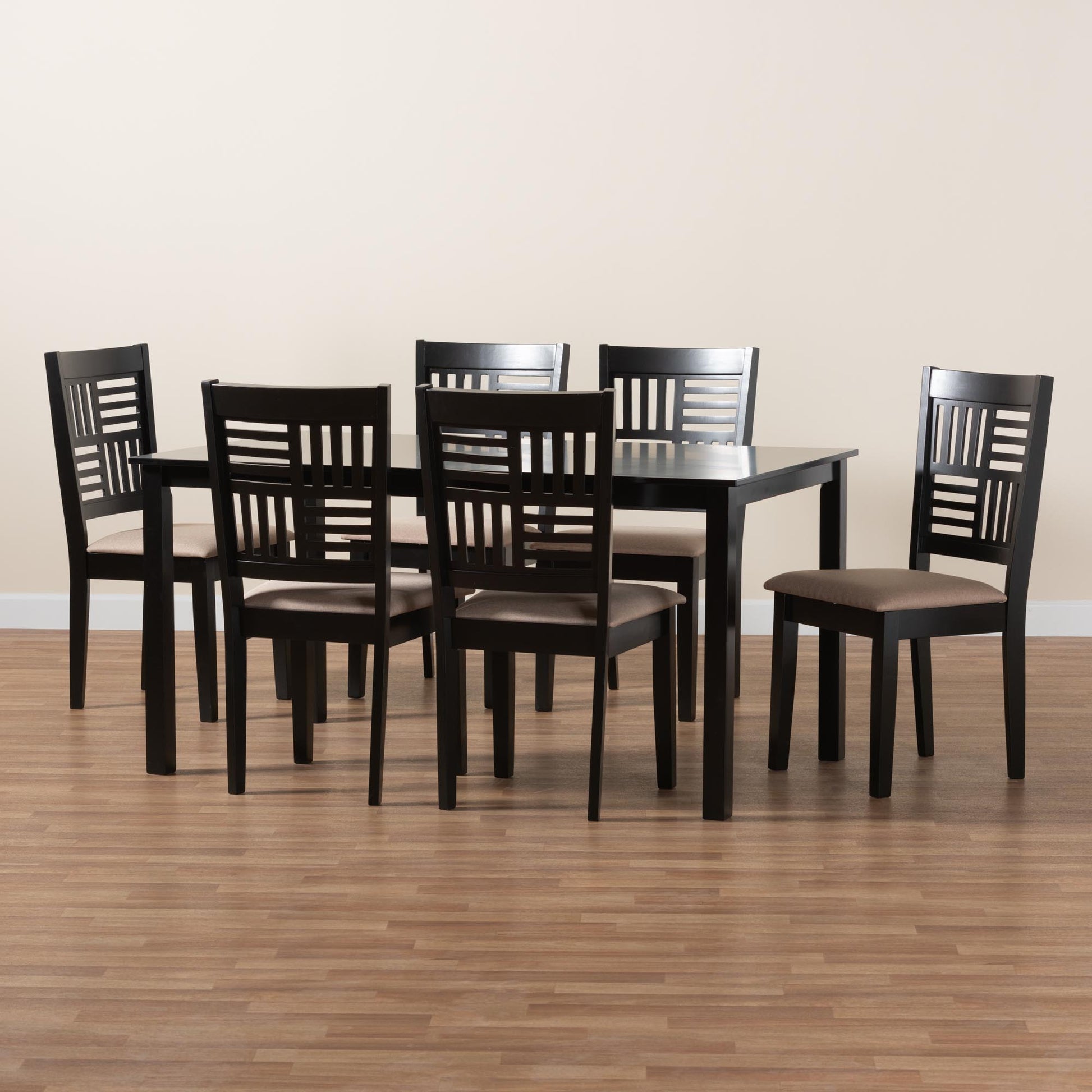 Baxton Studio Deanna Modern Beige Fabric and Dark Brown Finished Wood 7-Piece Dining Set | Dining Sets | Modishstore - 2