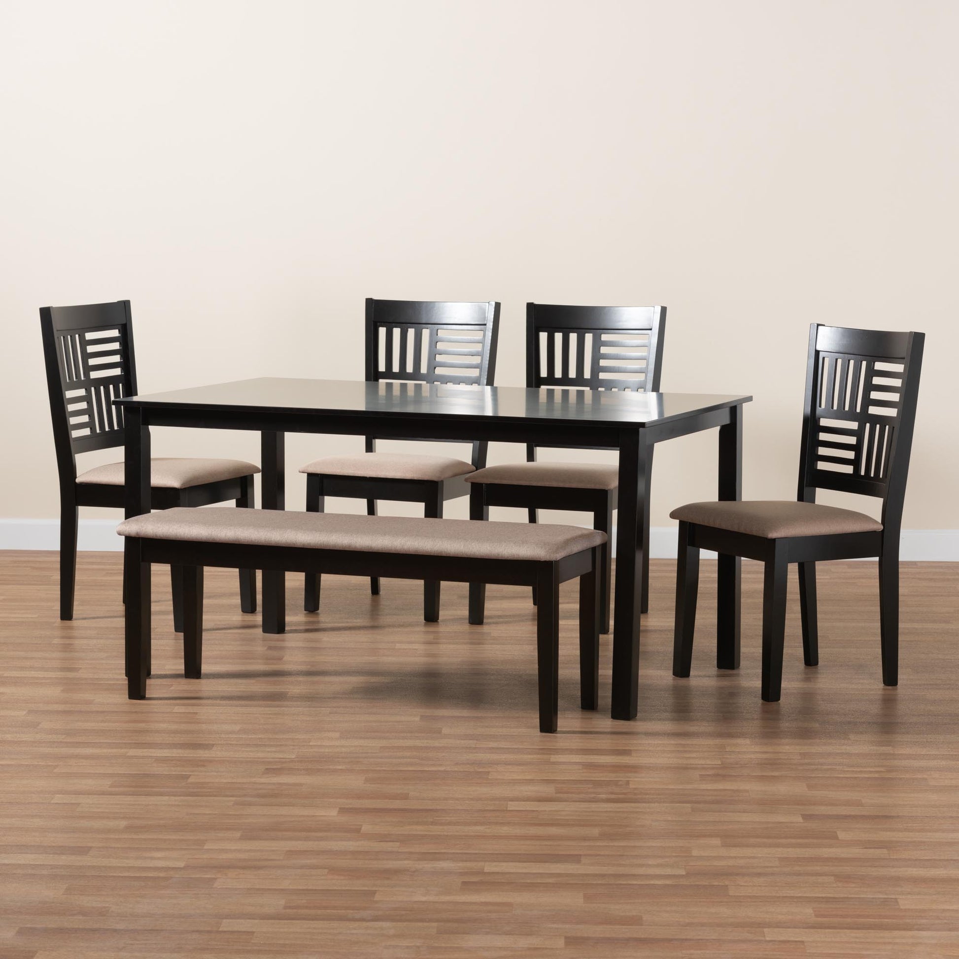 Baxton Studio Deanna Modern Beige Fabric and Dark Brown Finished Wood 6-Piece Dining Set | Dining Sets | Modishstore - 3