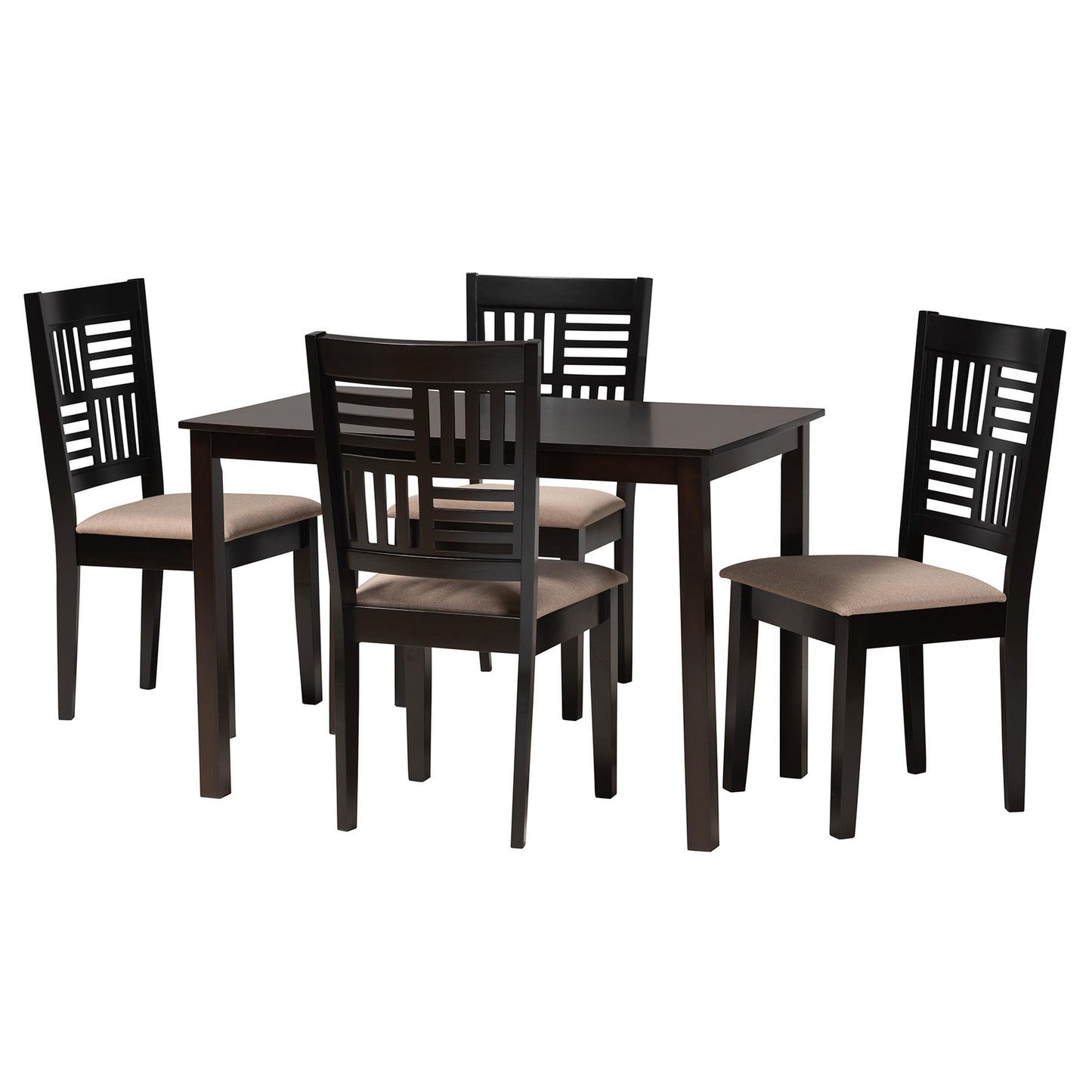 Baxton Studio Deanna Modern Beige Fabric and Dark Brown Finished Wood 5-Piece Dining Set | Dining Sets | Modishstore - 4