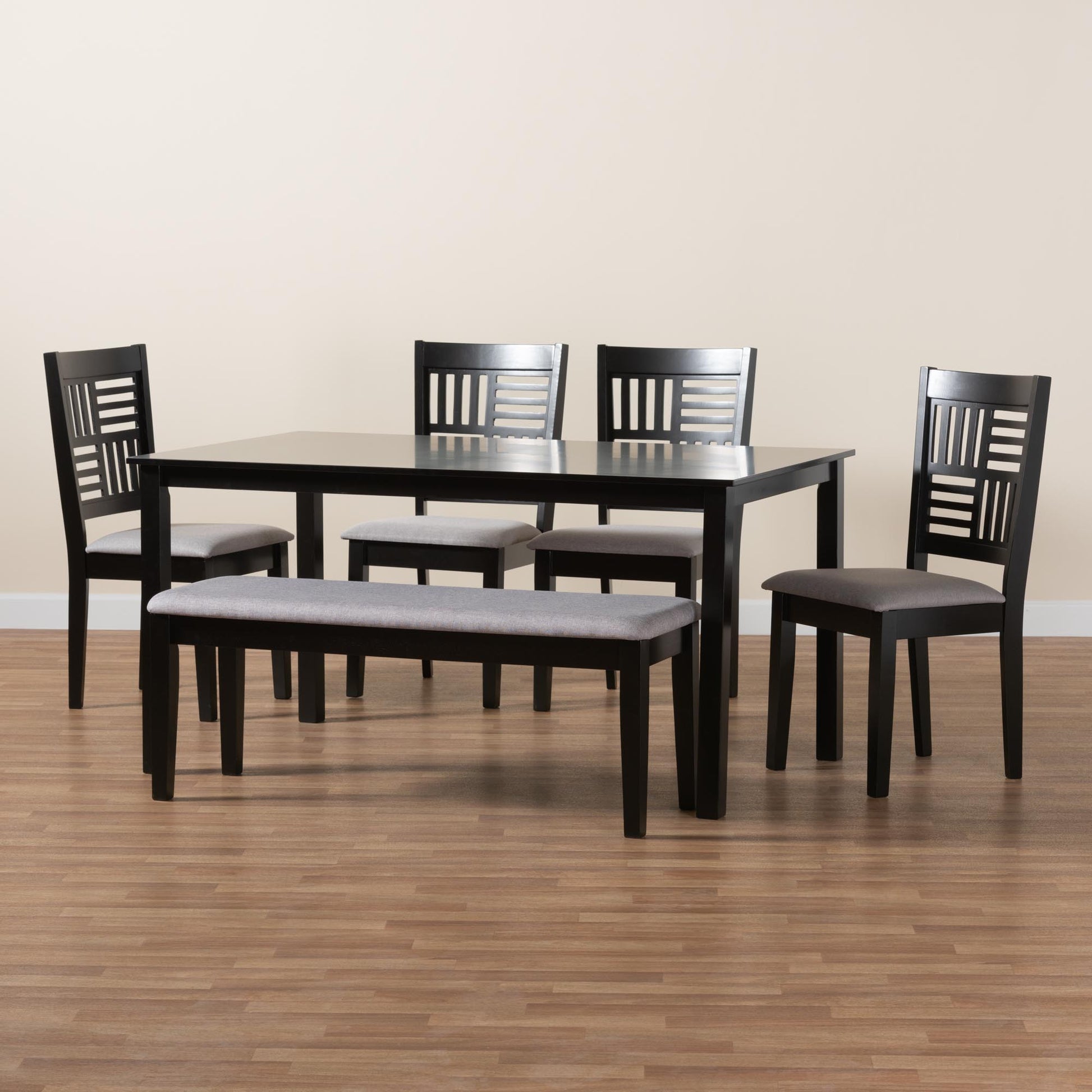 Baxton Studio Deanna Modern Beige Fabric and Dark Brown Finished Wood 6-Piece Dining Set | Dining Sets | Modishstore - 14