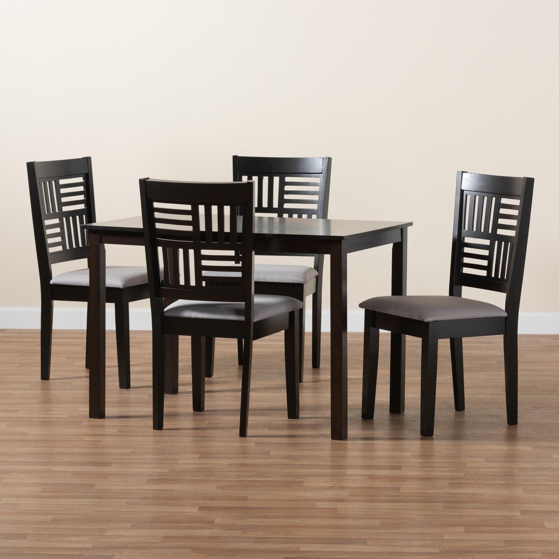 Baxton Studio Deanna Modern Beige Fabric and Dark Brown Finished Wood 5-Piece Dining Set | Dining Sets | Modishstore - 12