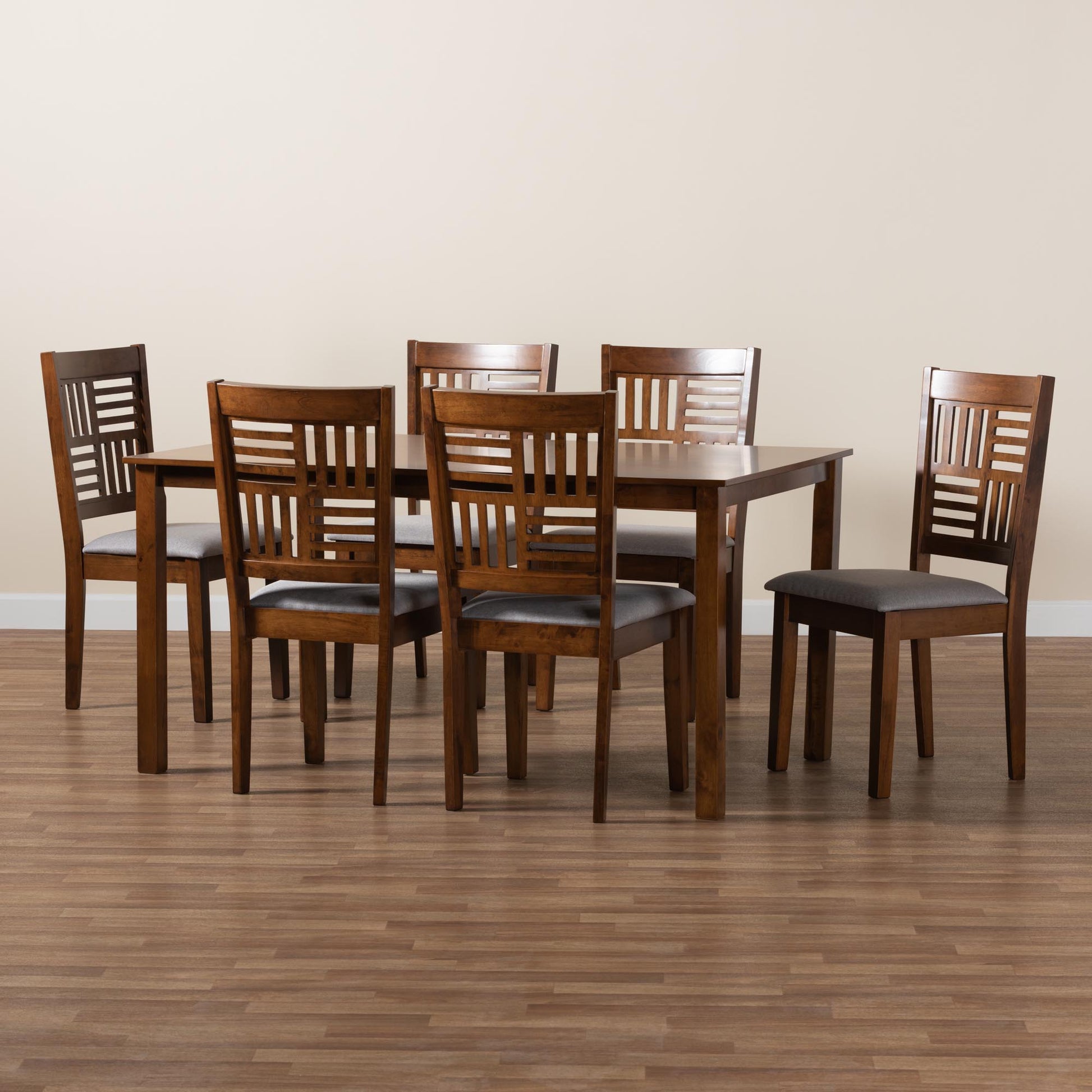 Baxton Studio Deanna Modern Beige Fabric and Dark Brown Finished Wood 7-Piece Dining Set | Dining Sets | Modishstore - 22