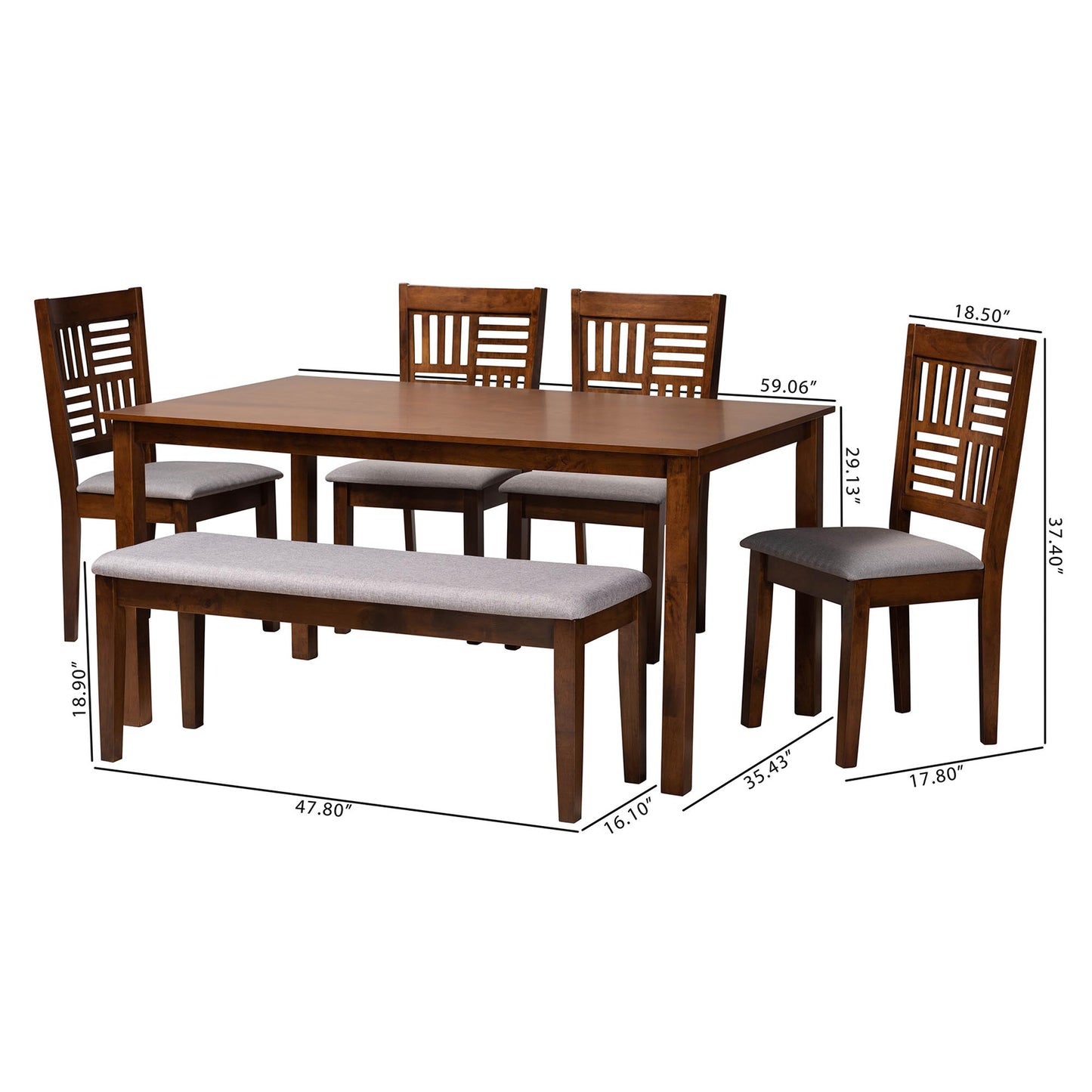 Baxton Studio Deanna Modern Beige Fabric and Dark Brown Finished Wood 6-Piece Dining Set | Dining Sets | Modishstore - 26