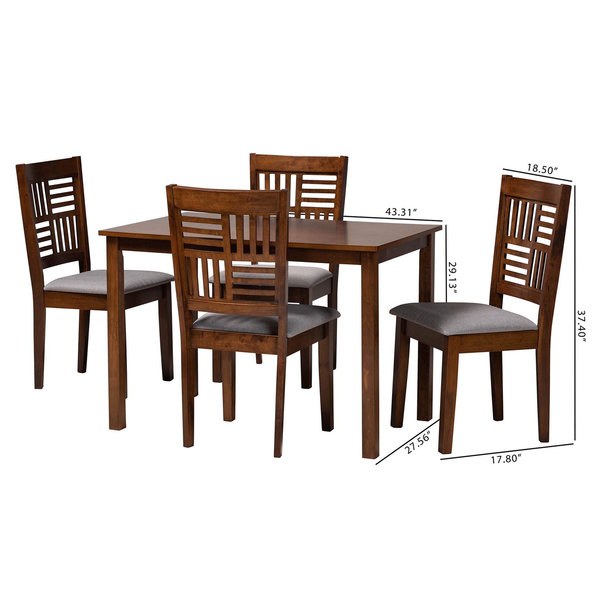 Baxton Studio Deanna Modern Beige Fabric and Dark Brown Finished Wood 5-Piece Dining Set | Dining Sets | Modishstore - 23