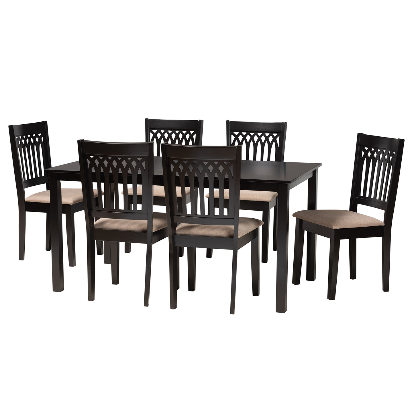 Baxton Studio Genesis Modern Beige Fabric and Dark Brown Finished Wood 7-Piece Dining Set | Dining Sets | Modishstore - 4