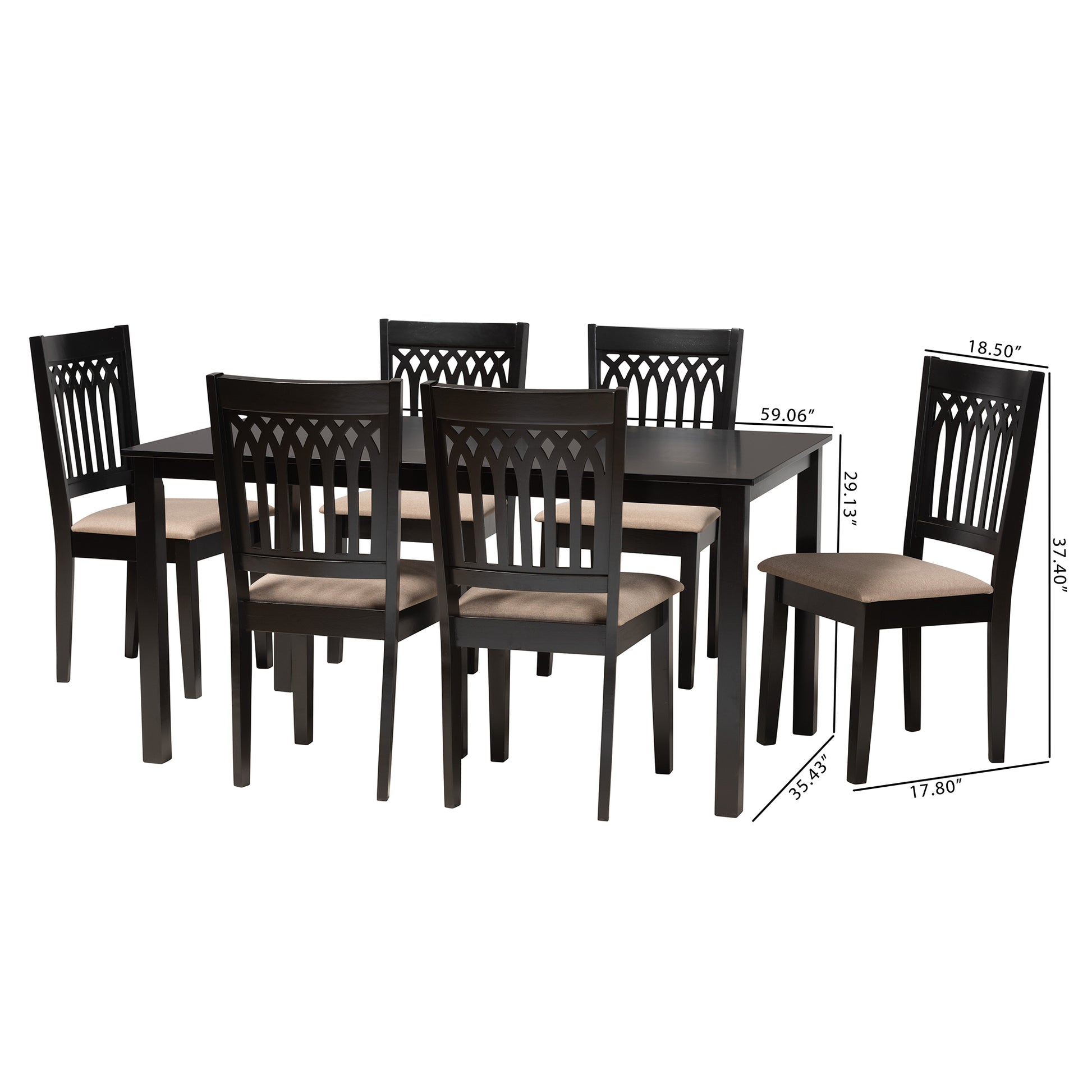 Baxton Studio Genesis Modern Beige Fabric and Dark Brown Finished Wood 7-Piece Dining Set | Dining Sets | Modishstore - 3