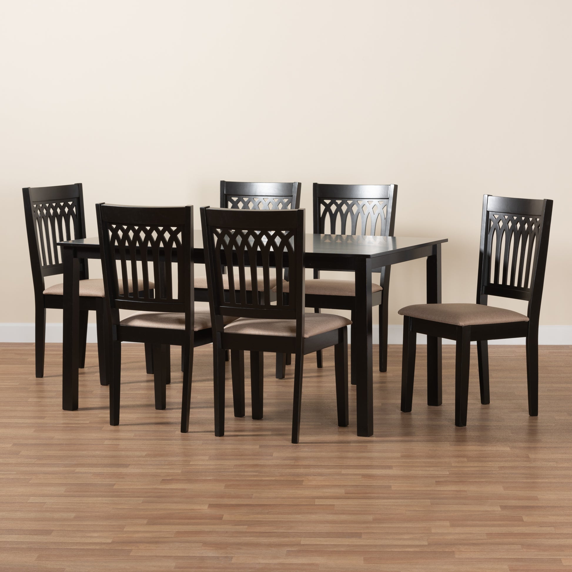 Baxton Studio Genesis Modern Beige Fabric and Dark Brown Finished Wood 7-Piece Dining Set | Dining Sets | Modishstore - 2