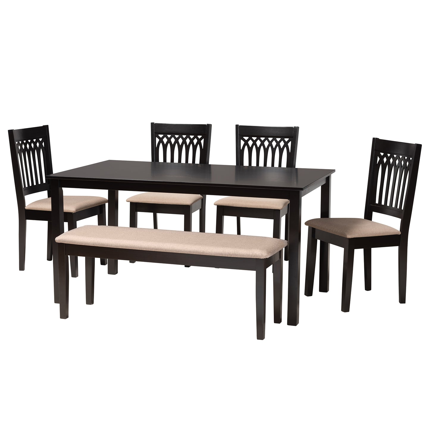 Baxton Studio Genesis Modern Beige Fabric and Dark Brown Finished Wood 6-Piece Dining Set | Dining Sets | Modishstore - 5