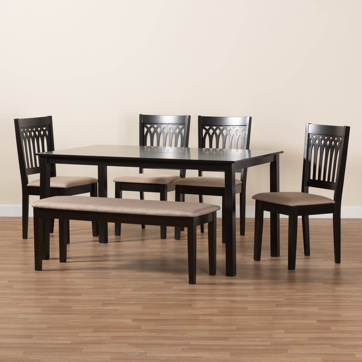 Baxton Studio Genesis Modern Beige Fabric and Dark Brown Finished Wood 6-Piece Dining Set | Dining Sets | Modishstore - 3