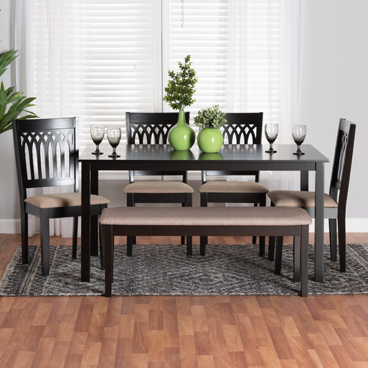 Baxton Studio Genesis Modern Beige Fabric and Dark Brown Finished Wood 6-Piece Dining Set | Dining Sets | Modishstore