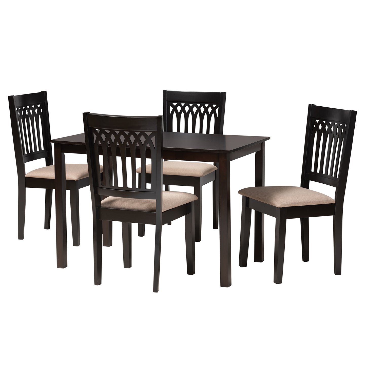 Baxton Studio Genesis Modern Beige Fabric and Dark Brown Finished Wood 5-Piece Dining Set | Dining Sets | Modishstore - 4