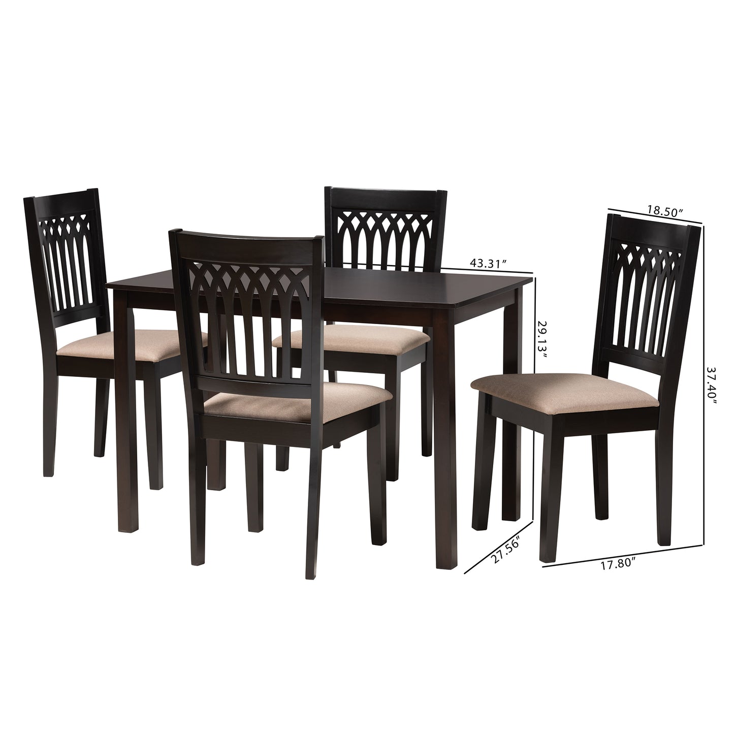 Baxton Studio Genesis Modern Beige Fabric and Dark Brown Finished Wood 5-Piece Dining Set | Dining Sets | Modishstore - 3