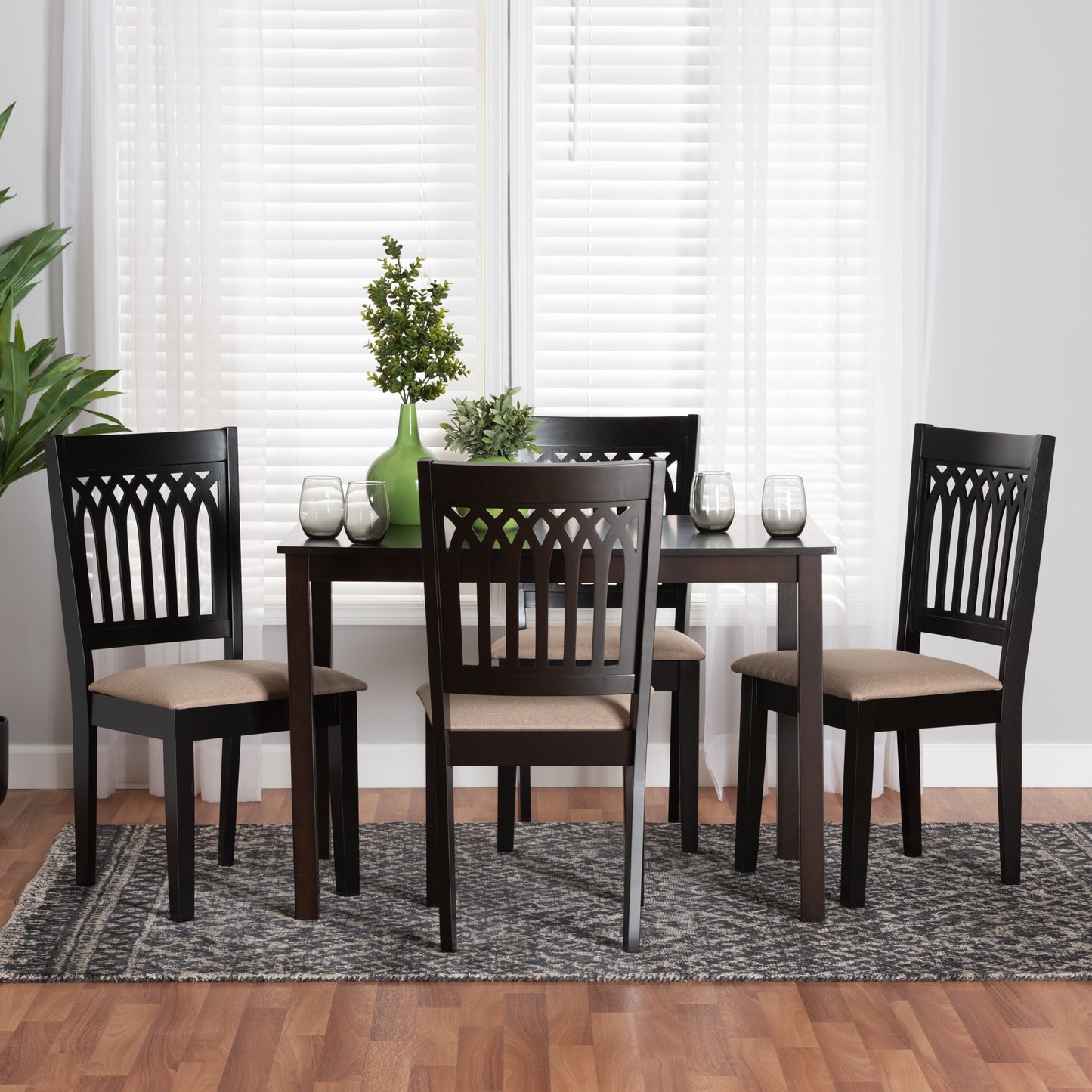 Baxton Studio Genesis Modern Beige Fabric and Dark Brown Finished Wood 5-Piece Dining Set | Dining Sets | Modishstore