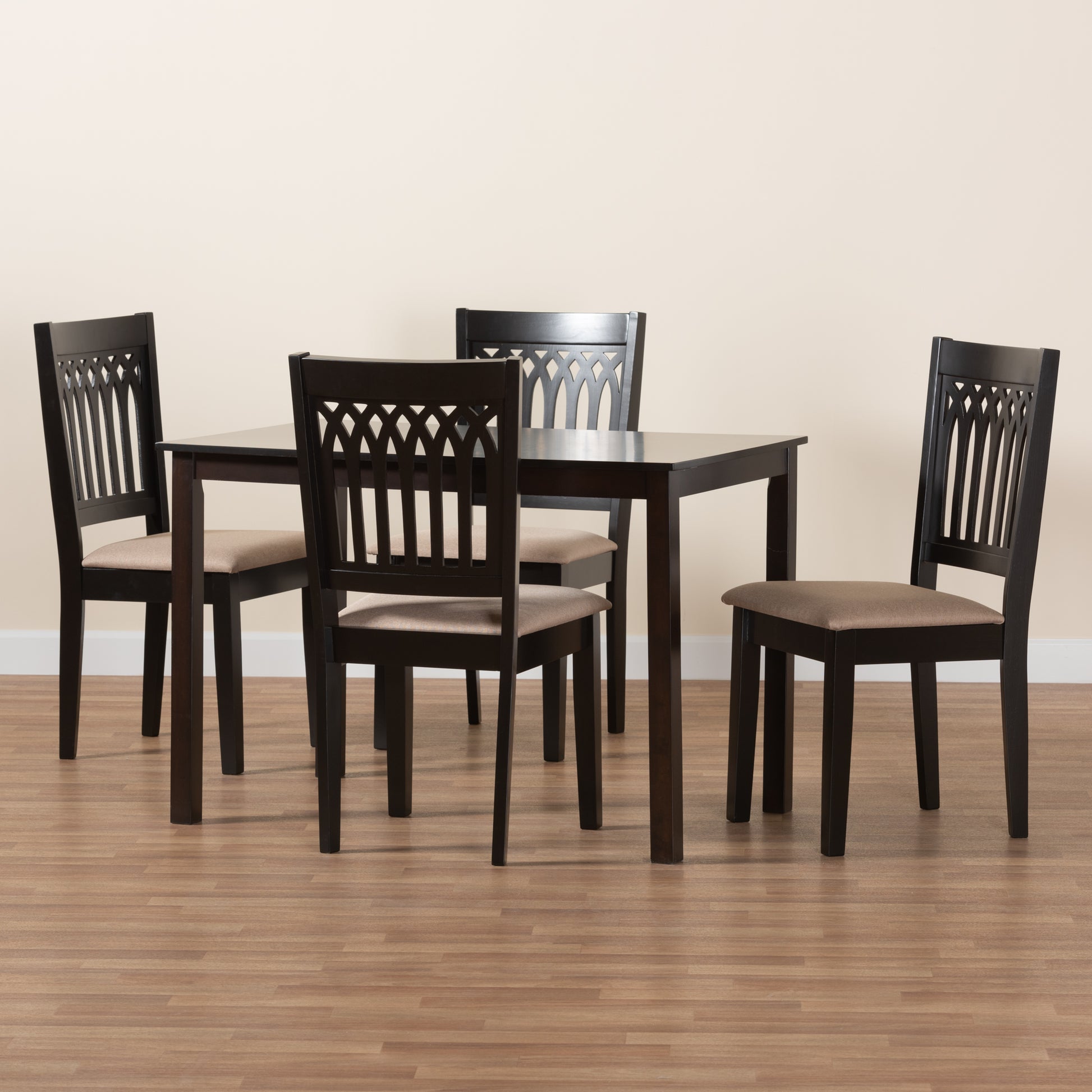 Baxton Studio Genesis Modern Beige Fabric and Dark Brown Finished Wood 5-Piece Dining Set | Dining Sets | Modishstore - 2