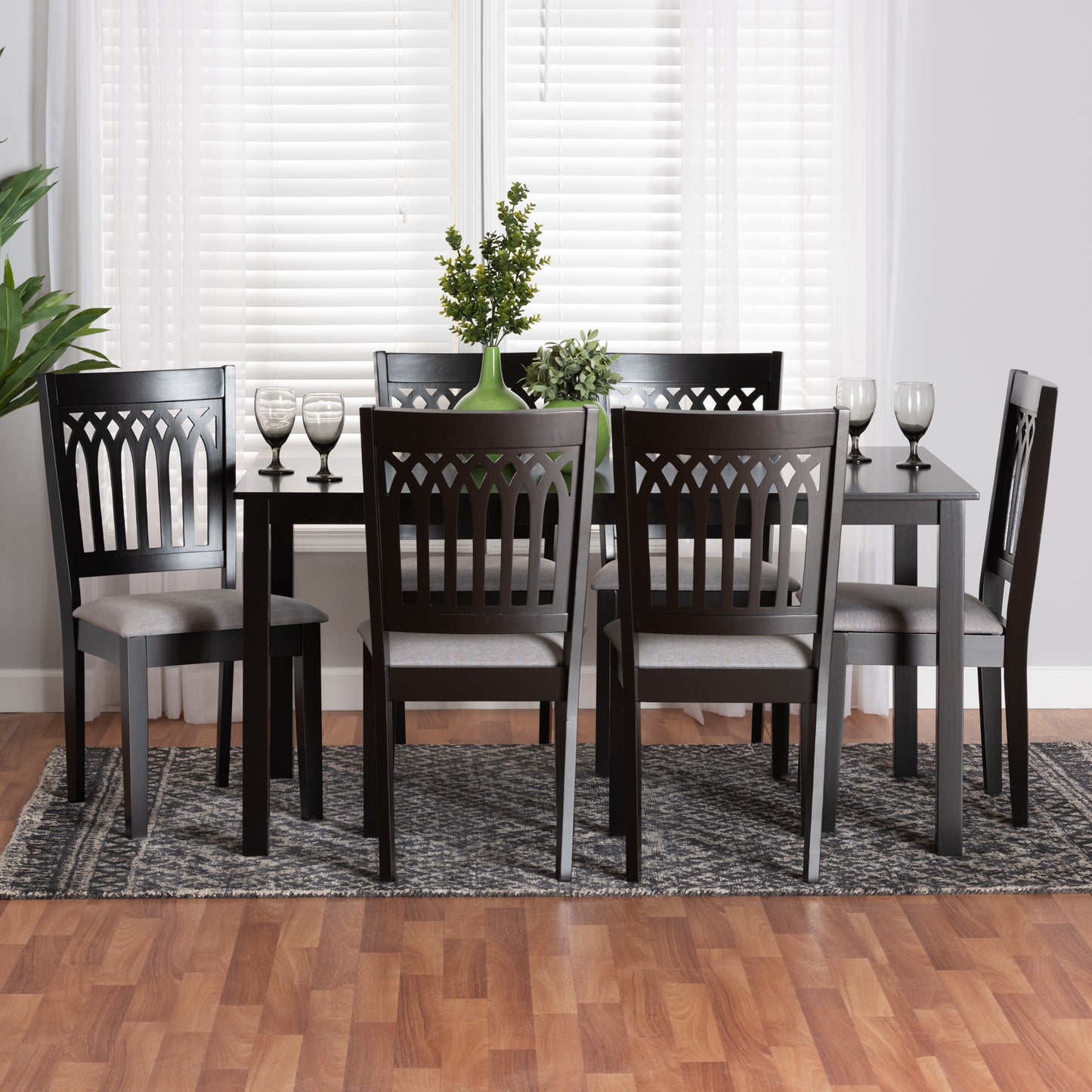 Baxton Studio Genesis Modern Grey Fabric and Dark Brown Finished Wood 7-Piece Dining Set | Dining Sets | Modishstore